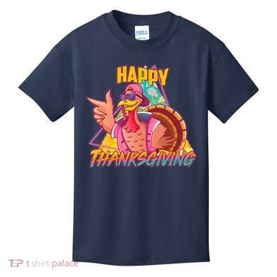 Funny Retro 80s 90s Thanksgiving Turkey Kids T-Shirt