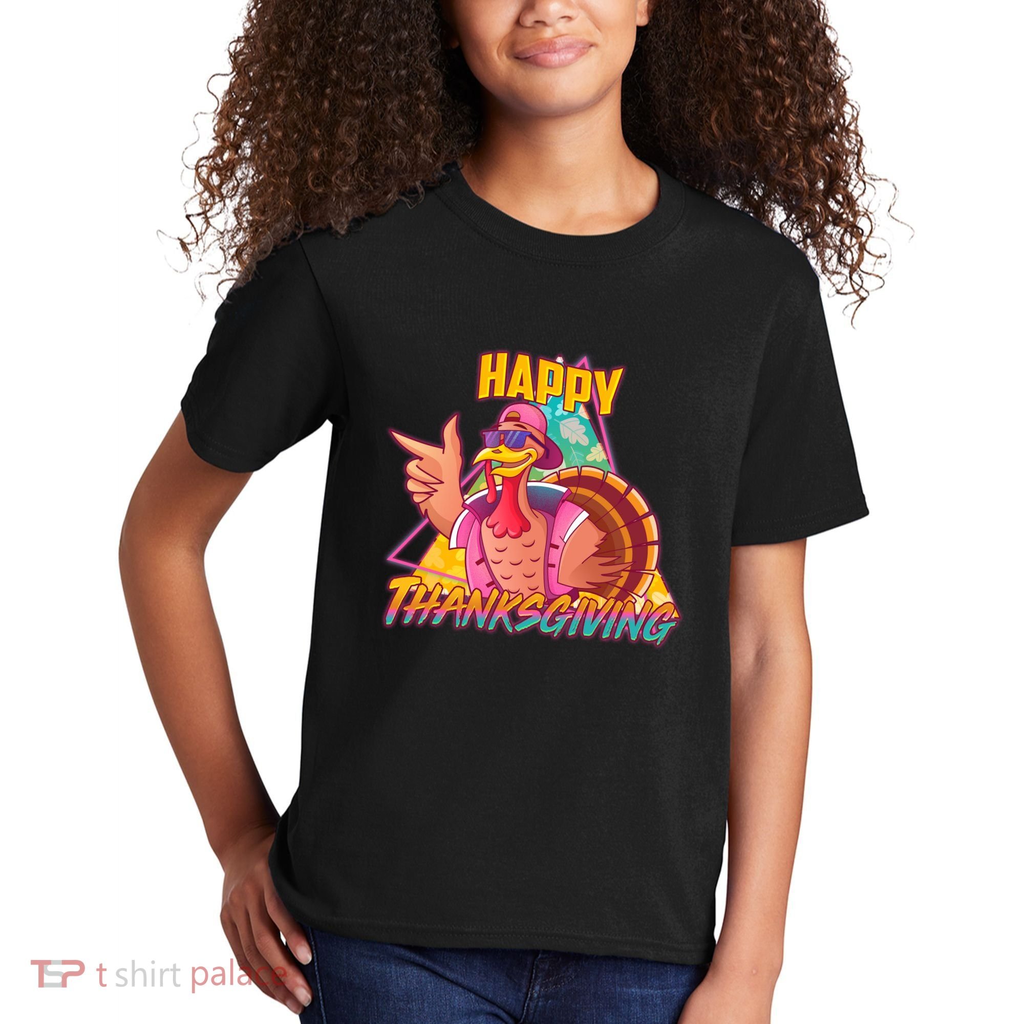 Funny Retro 80s 90s Thanksgiving Turkey Kids T-Shirt