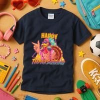 Funny Retro 80s 90s Thanksgiving Turkey Kids T-Shirt thumb 3
