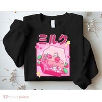Funny Retro 90s Strawberry Milkshake Carton Kawaii Cat Sweatshirt thumb 2