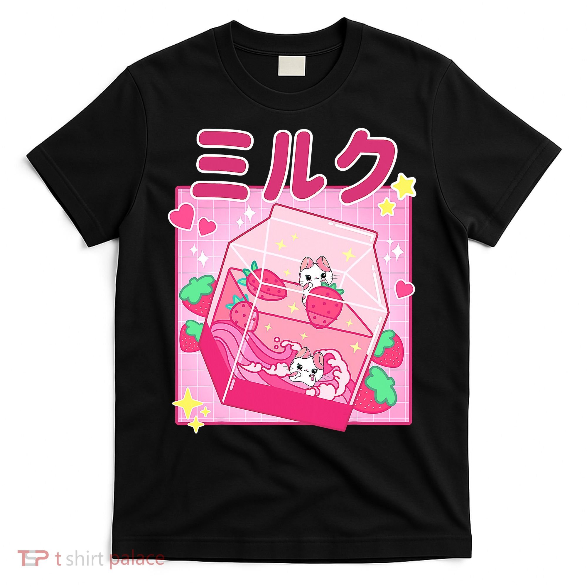 Funny Retro 90s Strawberry Milkshake Carton Kawaii Cat T-Shirt