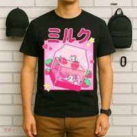 Funny Retro 90s Strawberry Milkshake Carton Kawaii Cat T-Shirt thumb 6