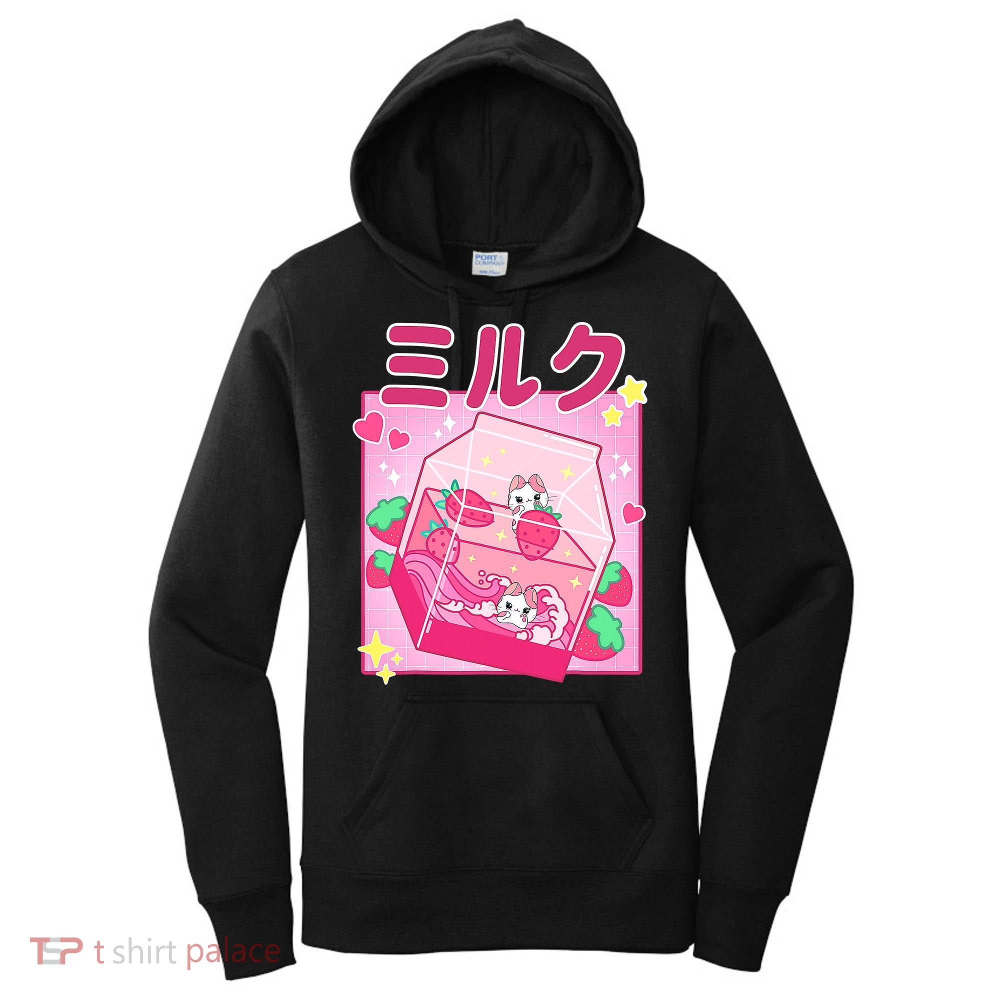 Funny Retro 90s Strawberry Milkshake Carton Kawaii Cat Women's Hoodie