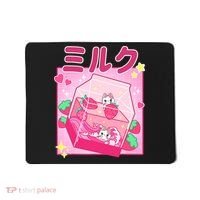Funny Retro 90s Strawberry Milkshake Carton Kawaii Cat Mousepad thumb 0