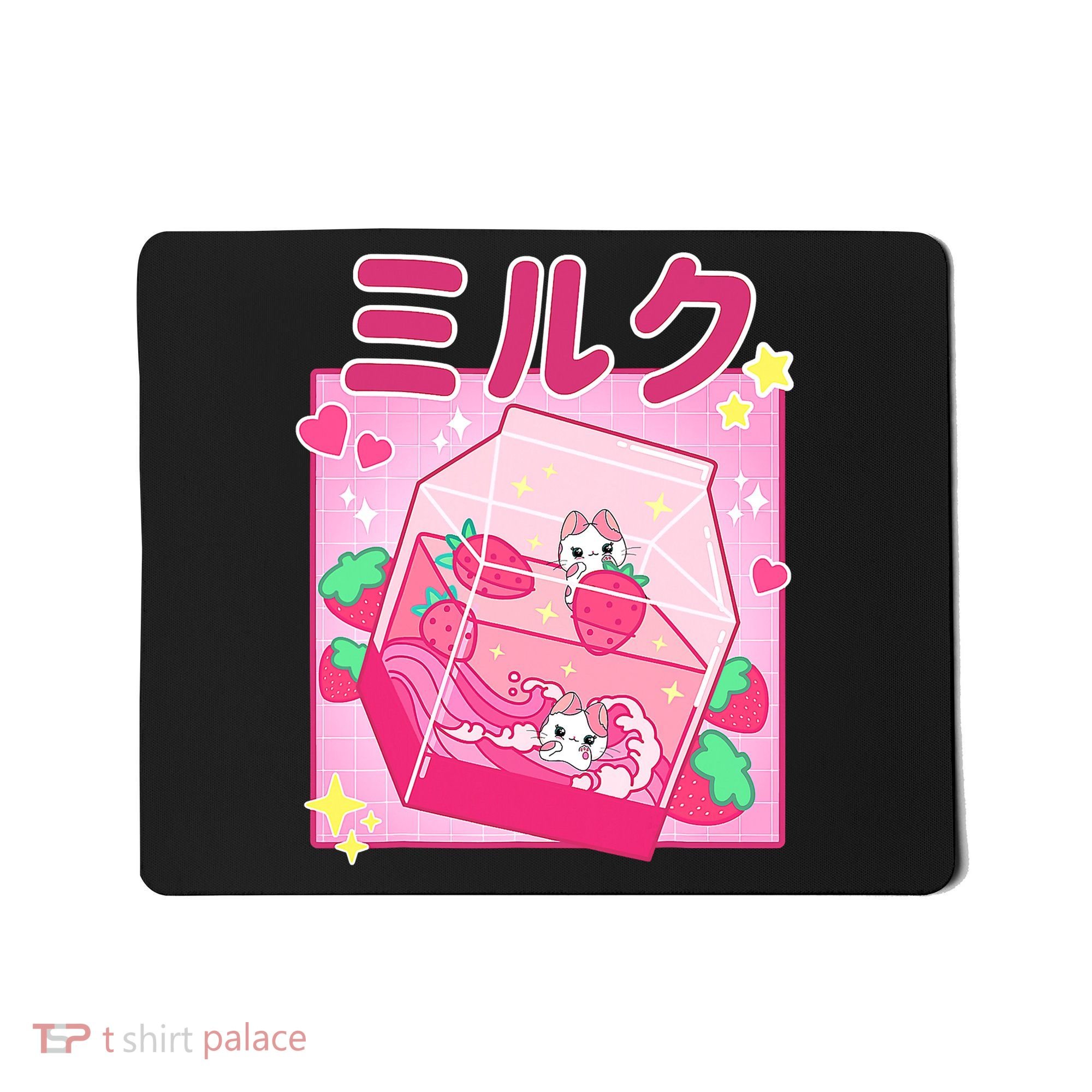 Funny Retro 90s Strawberry Milkshake Carton Kawaii Cat Mousepad