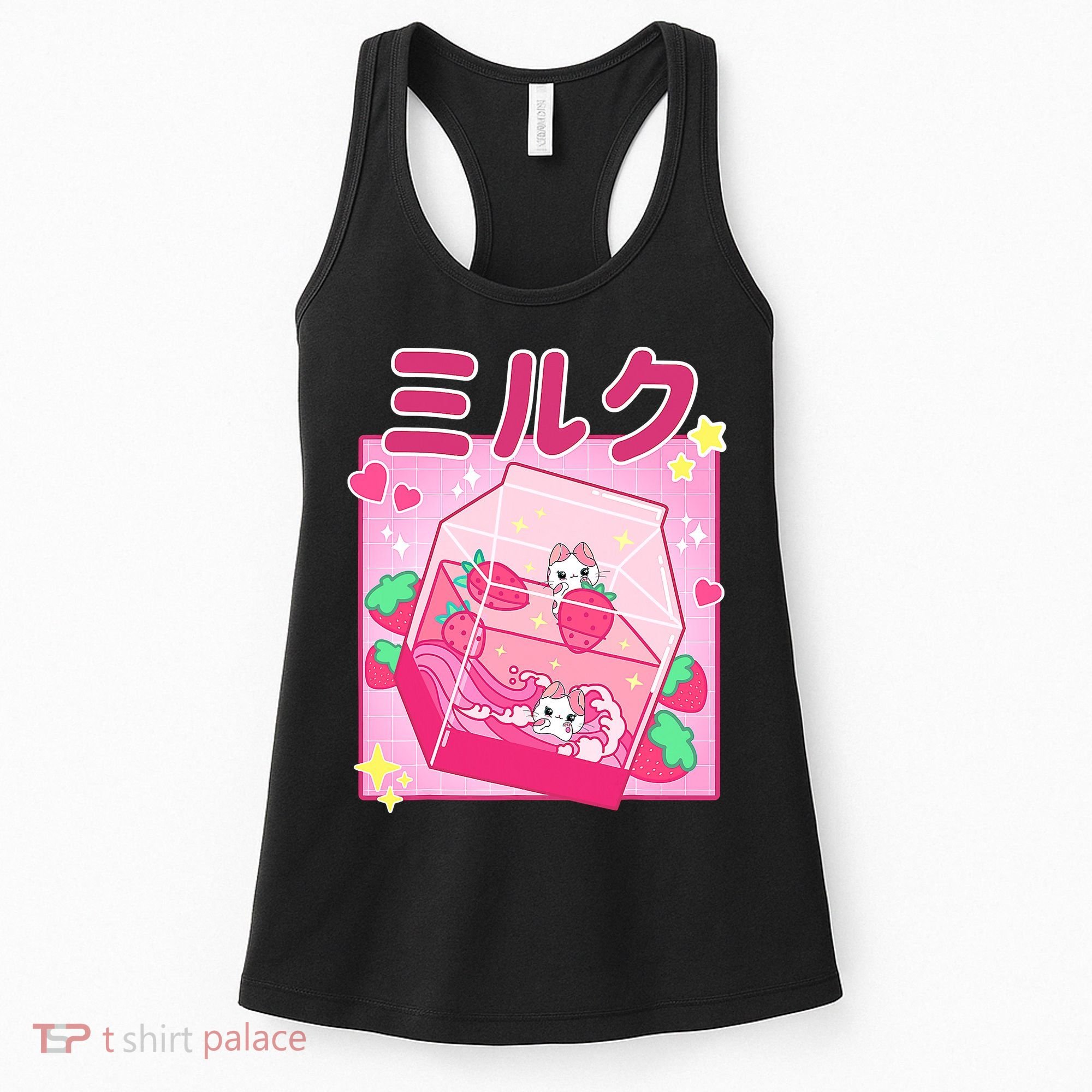 Funny Retro 90s Strawberry Milkshake Carton Kawaii Cat Women's Tank Top