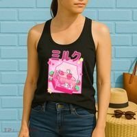 Funny Retro 90s Strawberry Milkshake Carton Kawaii Cat Women's Tank Top thumb 2