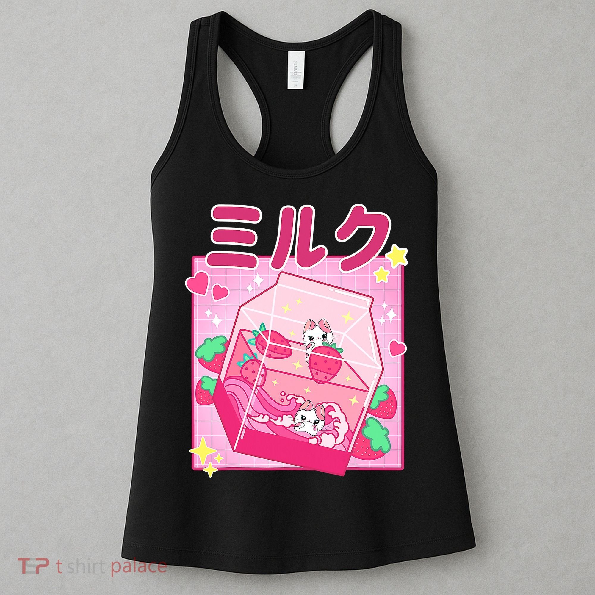 Funny Retro 90s Strawberry Milkshake Carton Kawaii Cat Women's Tank Top