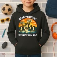 Funny Resist Against Tariffs Dear Penguins We Hate Him Too Kids Hoodie thumb 2