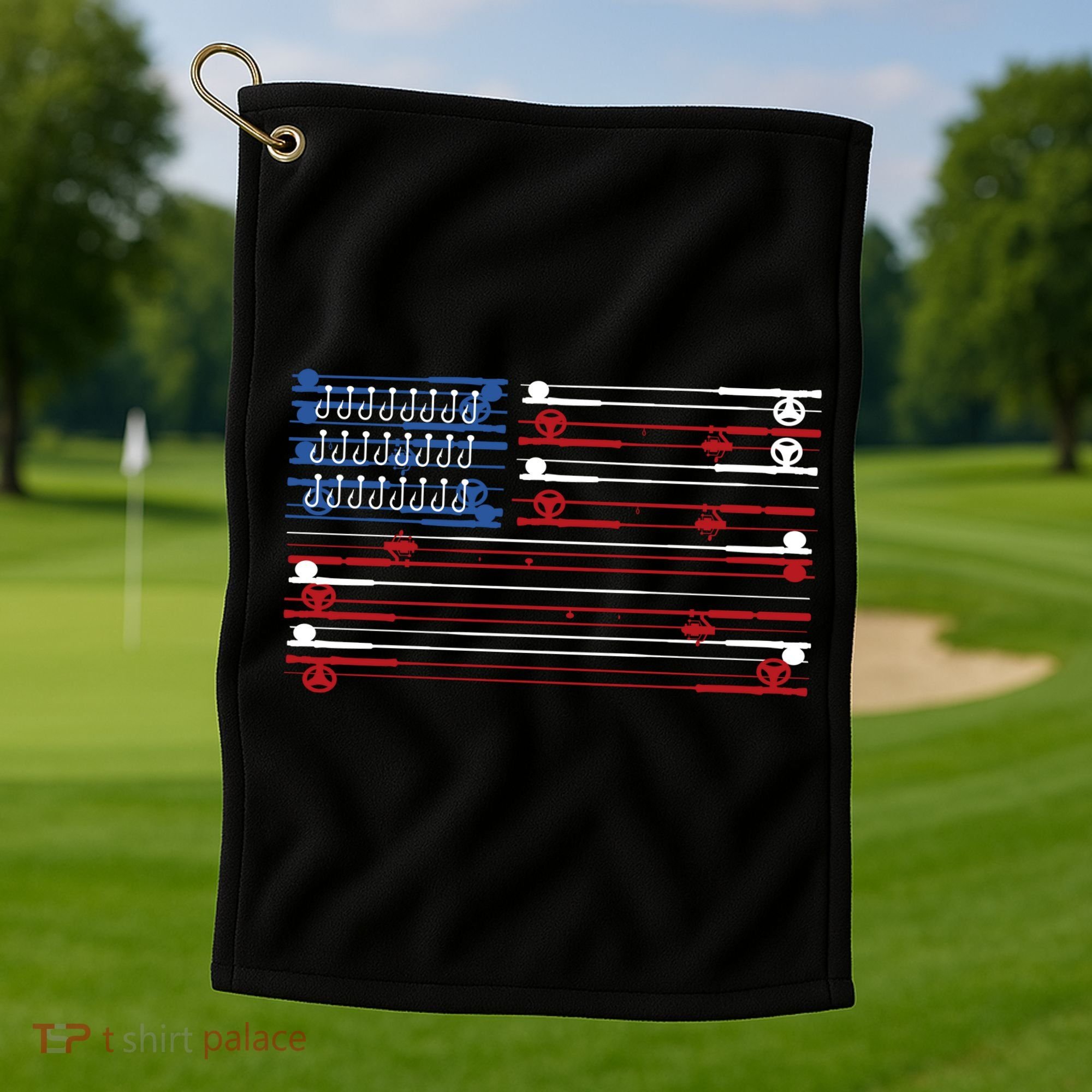 Fishing Rods American Flag Golf Towel