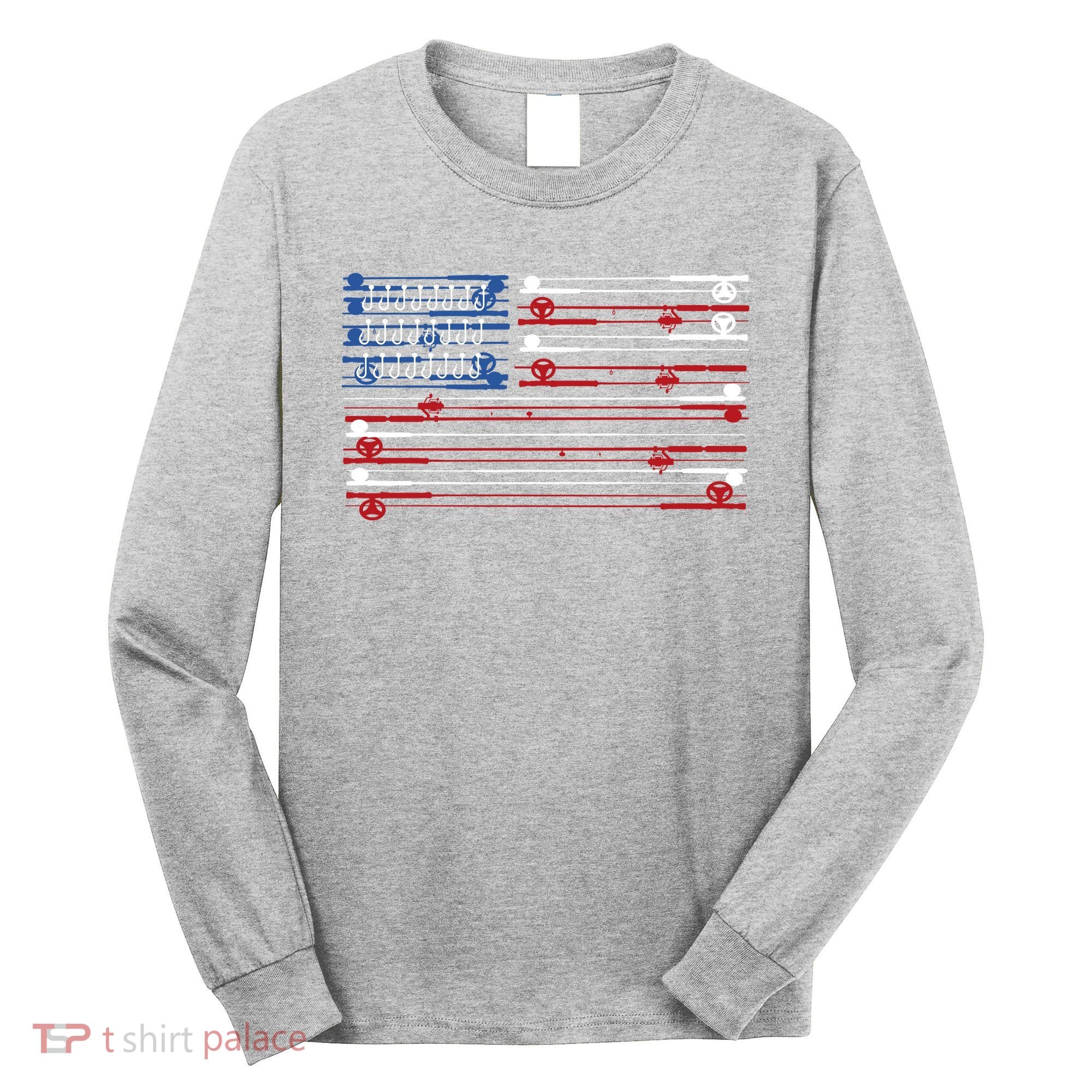 Fishing Rods American Flag Long Sleeve Shirt