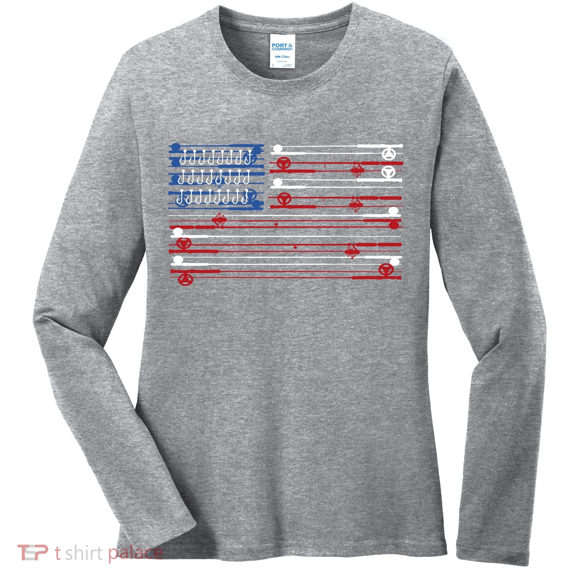 Fishing Rods American Flag Women's Long Sleeve Shirt
