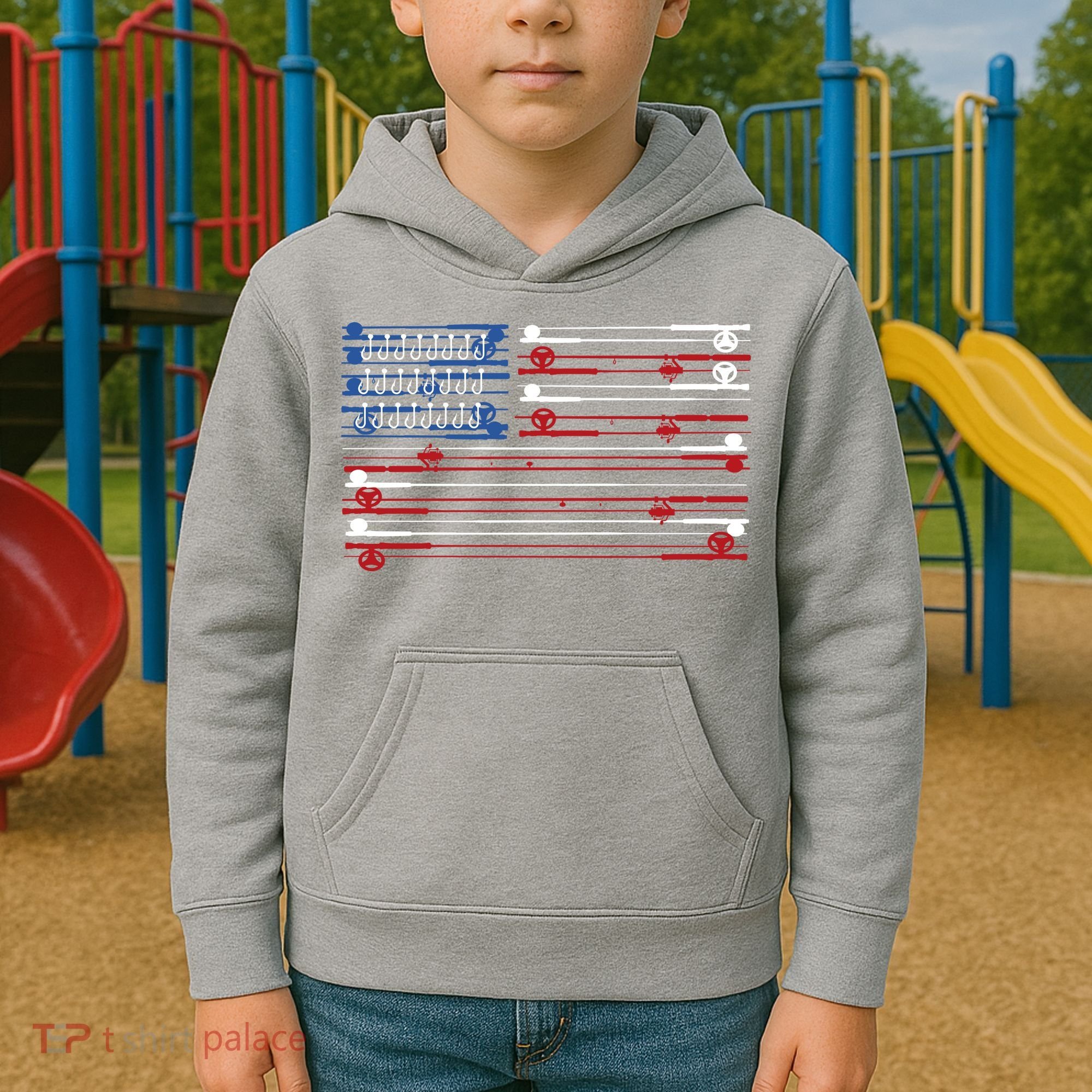 Fishing Rods American Flag Kids Hoodie