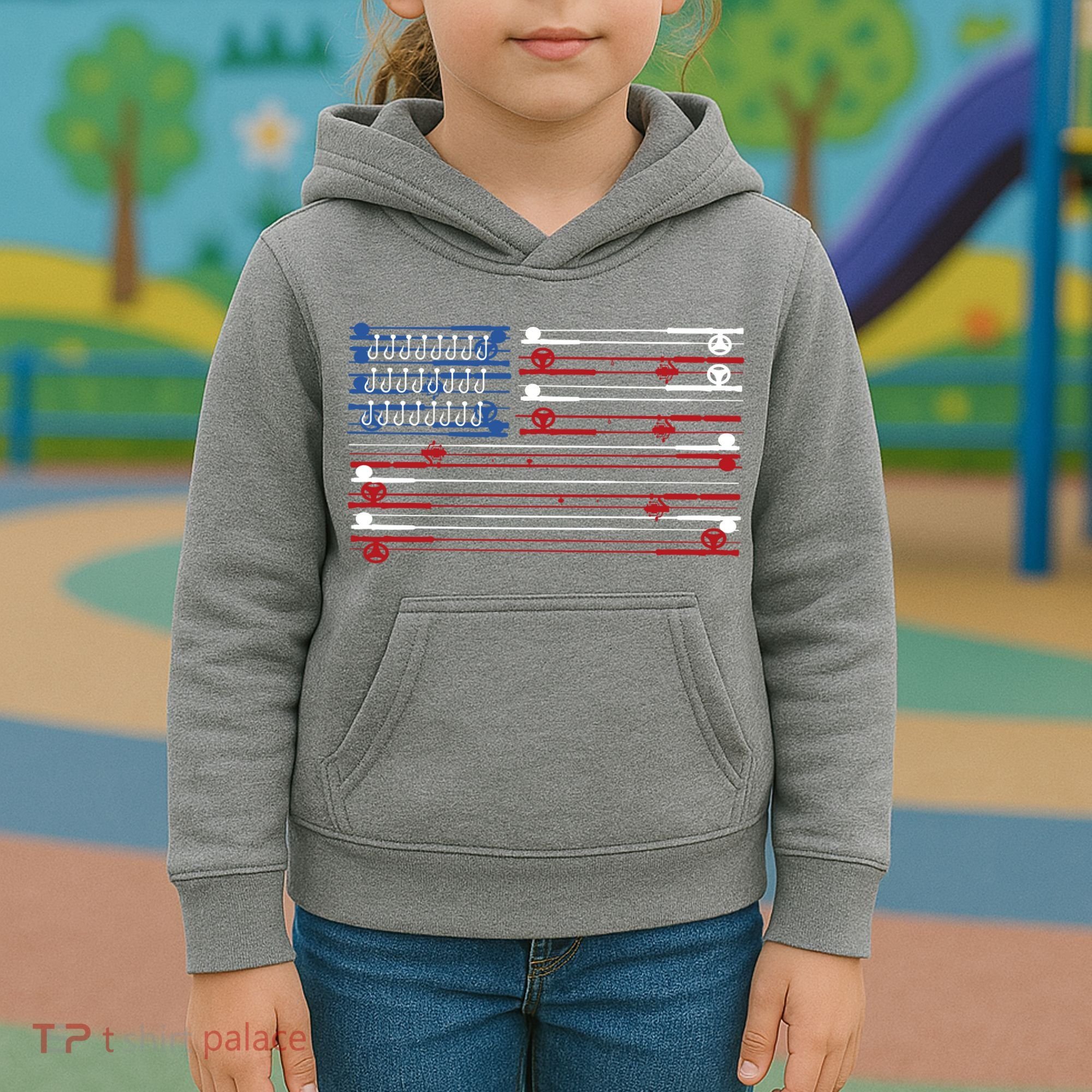 Fishing Rods American Flag Kids Hoodie