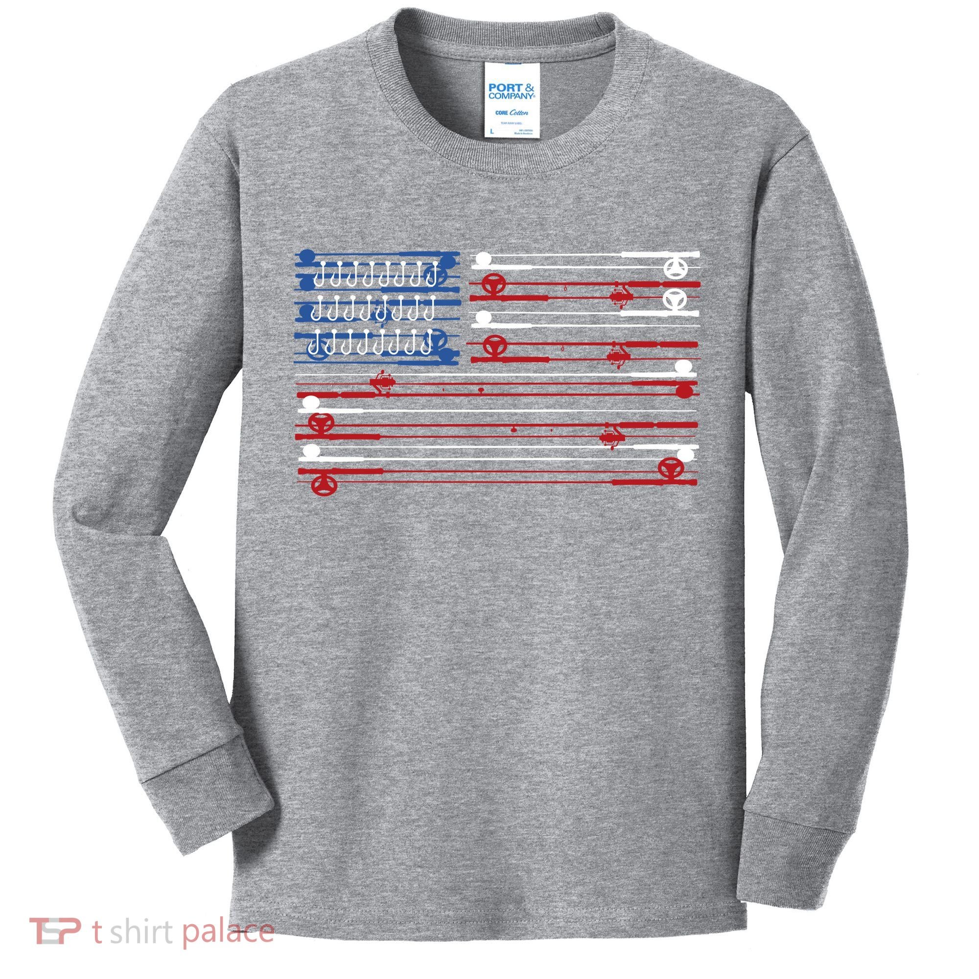 Fishing Rods American Flag Kids Long Sleeve Shirt
