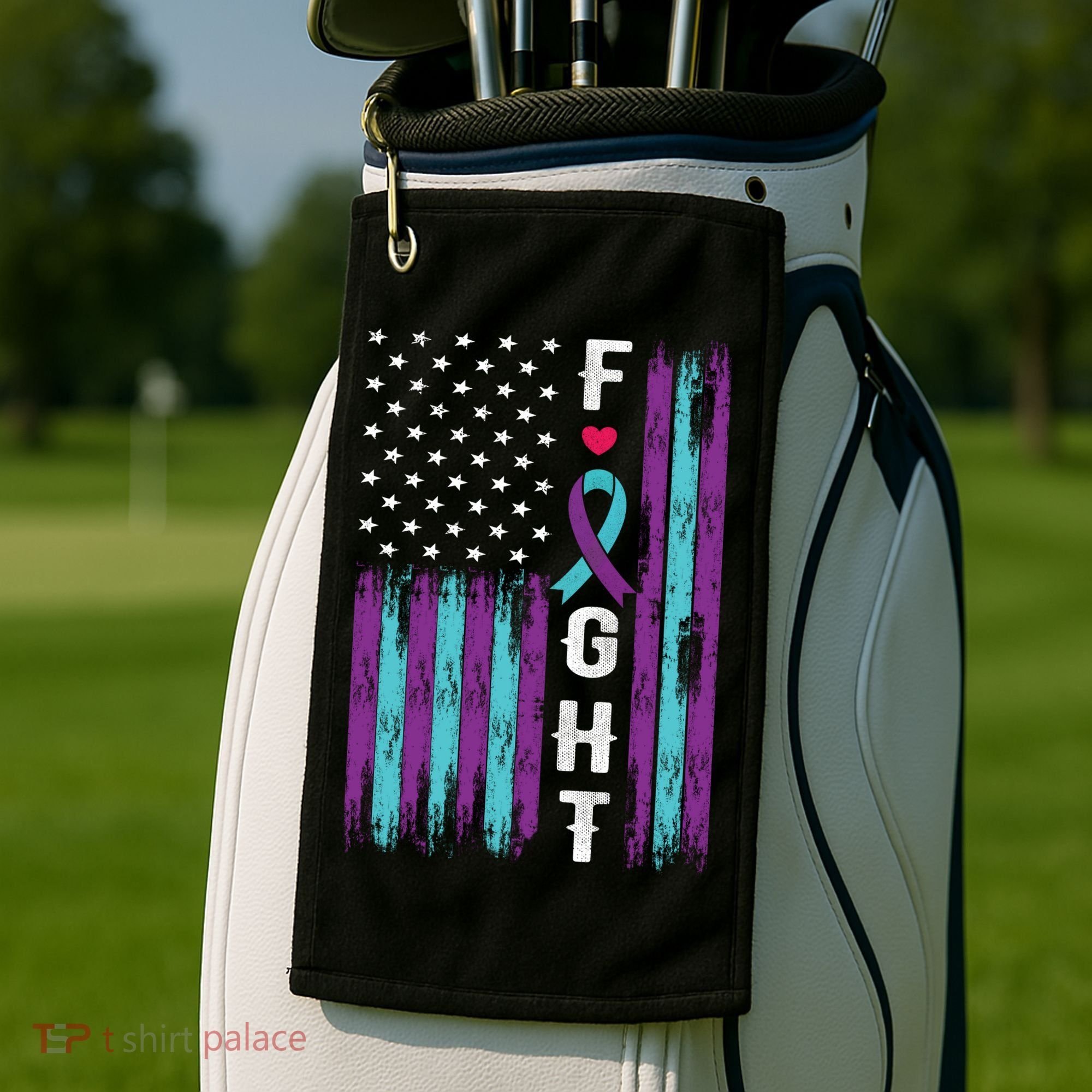 Fight Ribbon American Flag Suicide Prevention Awareness Golf Towel