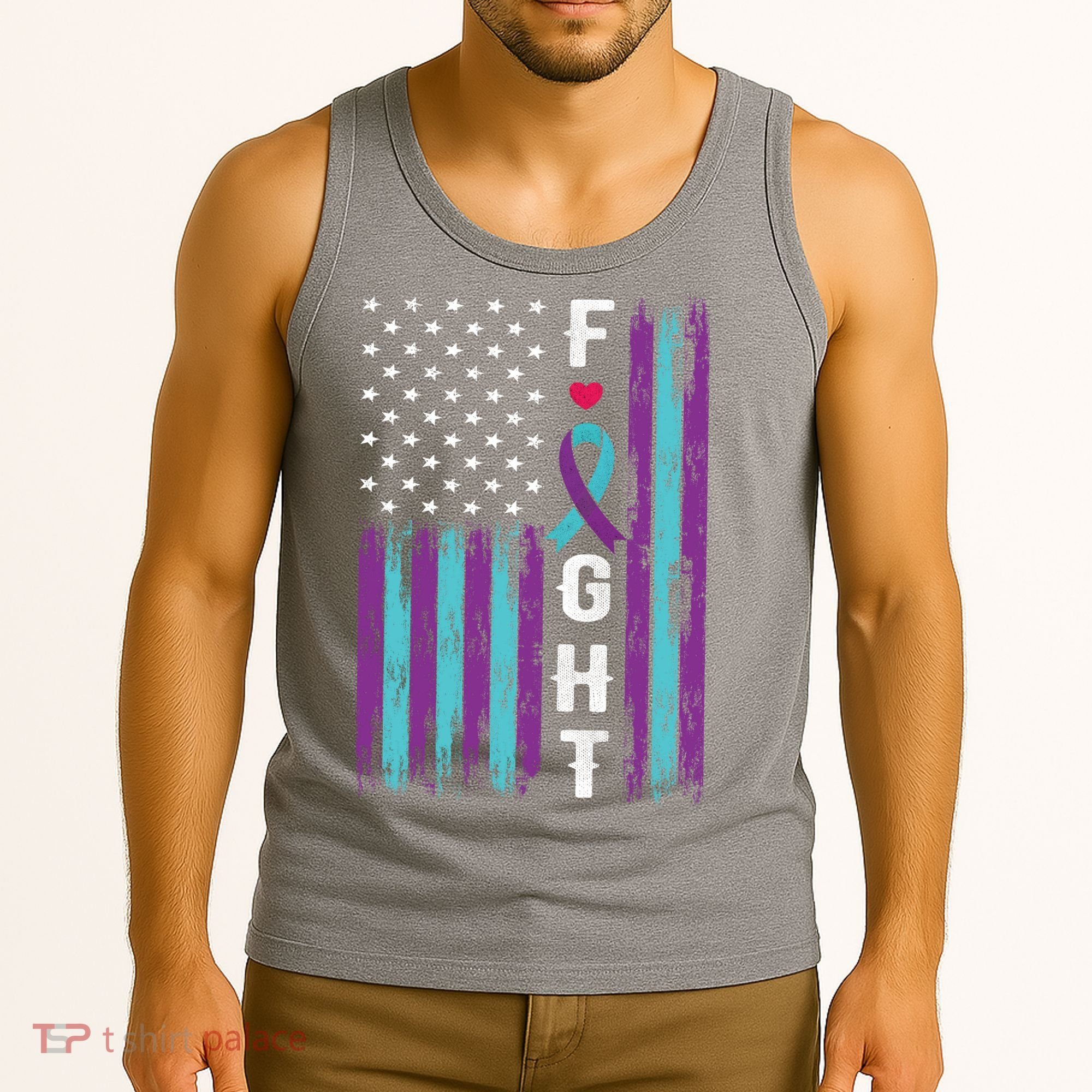 Fight Ribbon American Flag Suicide Prevention Awareness Tank Top