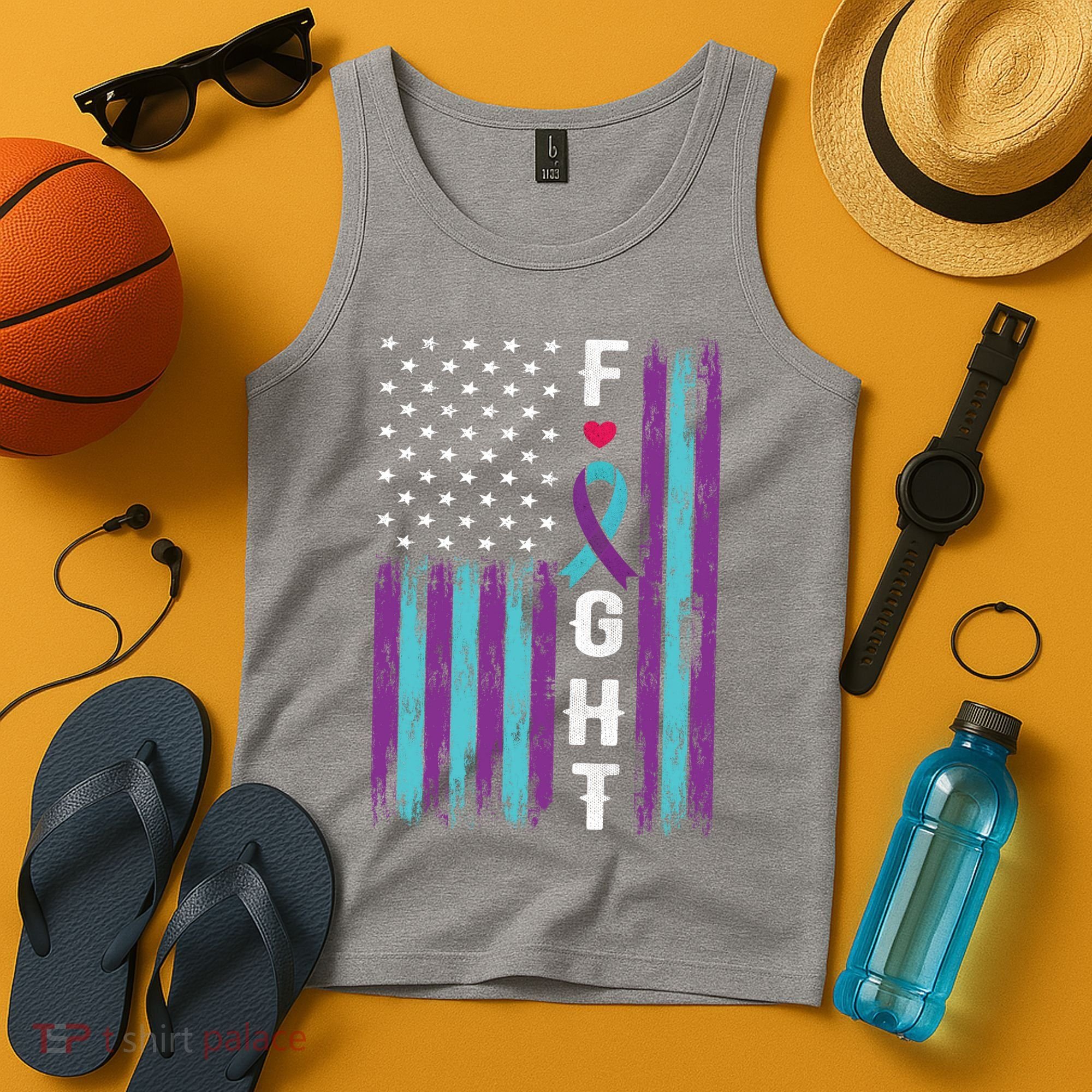 Fight Ribbon American Flag Suicide Prevention Awareness Tank Top