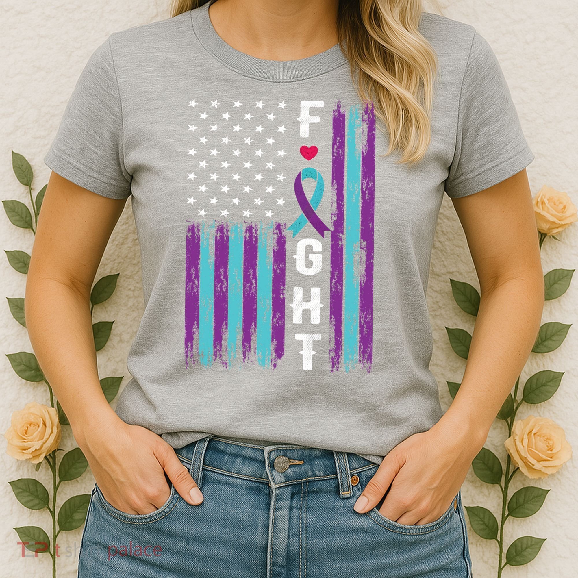 Fight Ribbon American Flag Suicide Prevention Awareness Women's T-Shirt