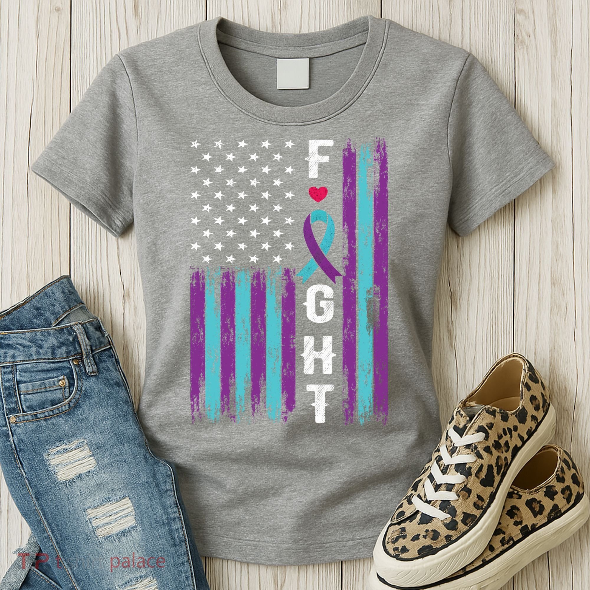 Fight Ribbon American Flag Suicide Prevention Awareness Women's T-Shirt