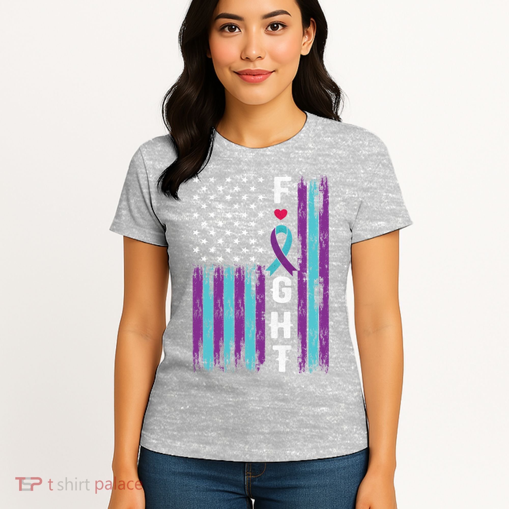 Fight Ribbon American Flag Suicide Prevention Awareness Women's T-Shirt