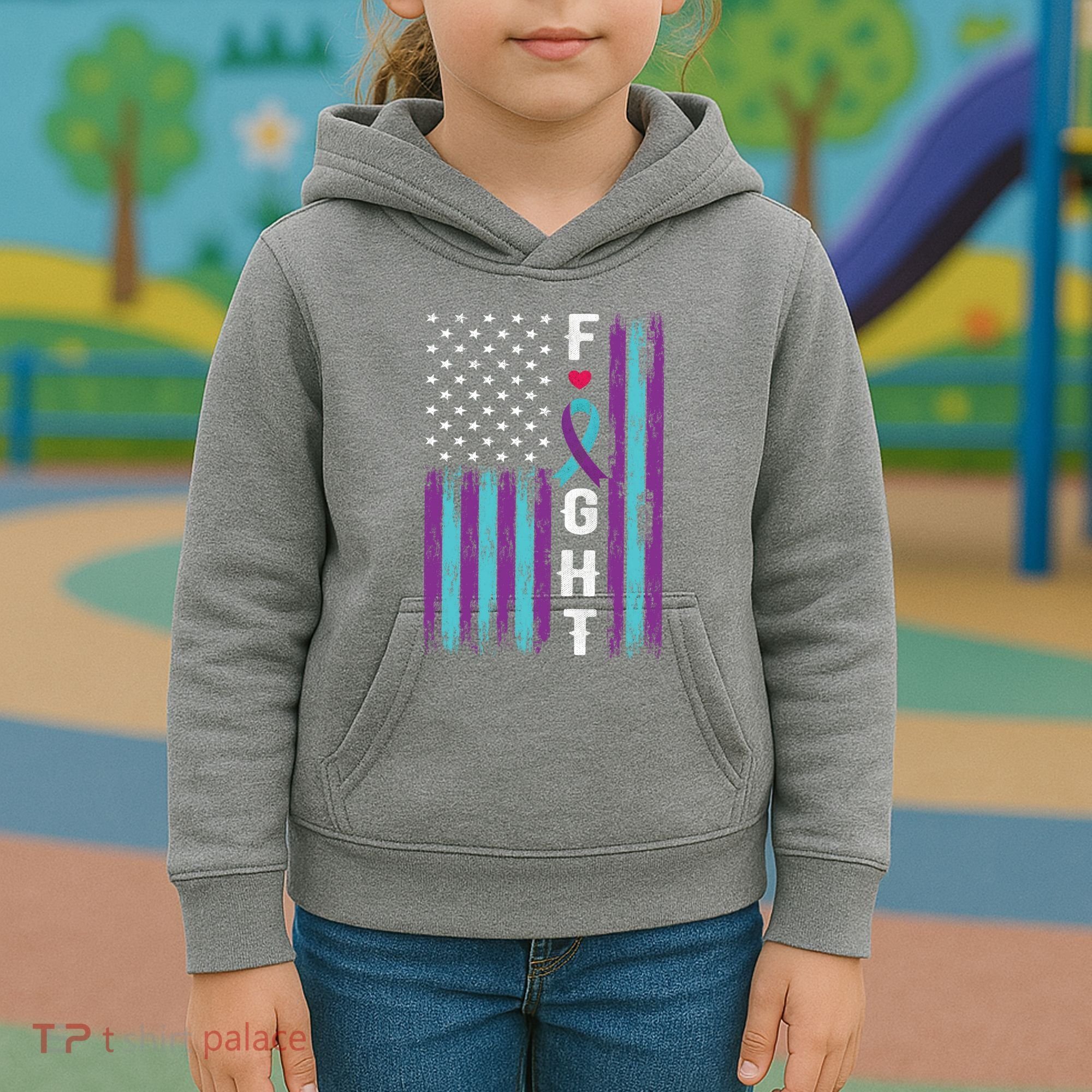 Fight Ribbon American Flag Suicide Prevention Awareness Kids Hoodie