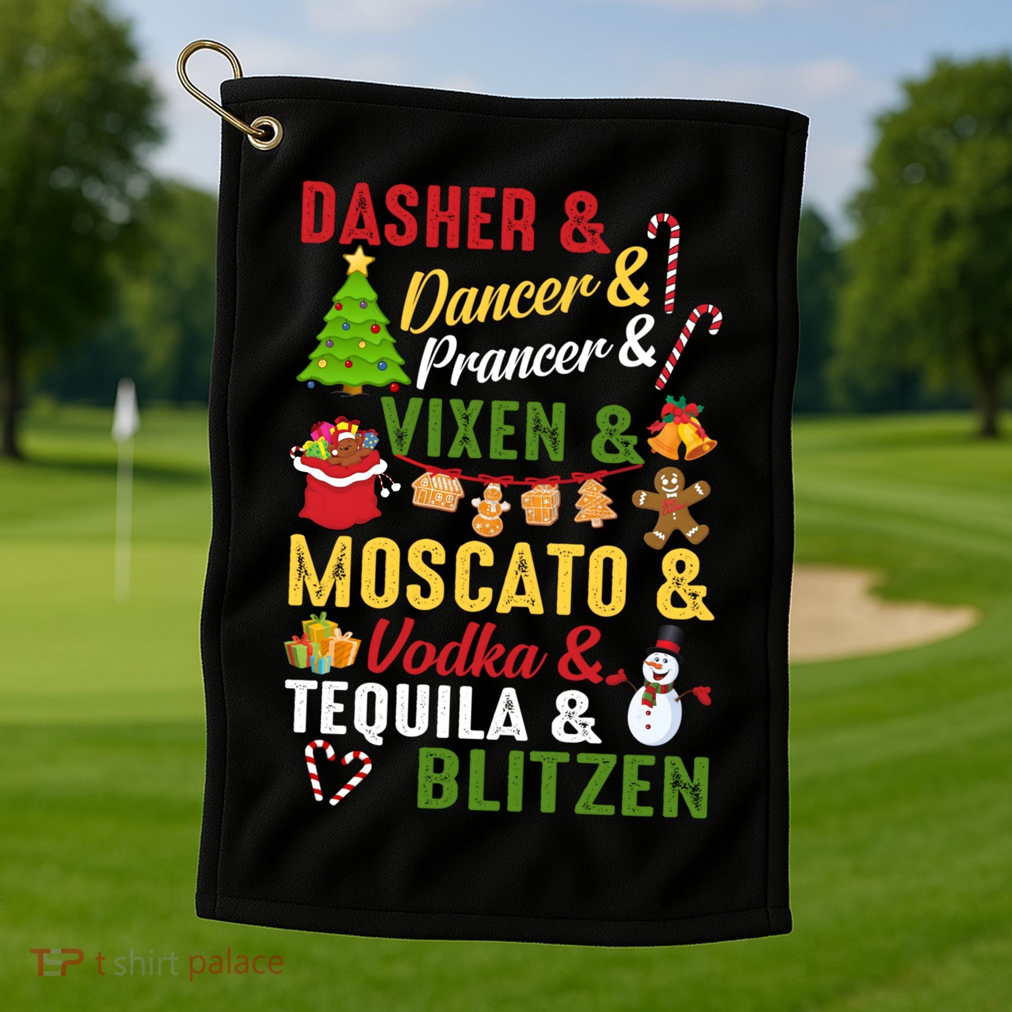 Funny Reindeer Alcohol Names Christmas Party Gift Golf Towel