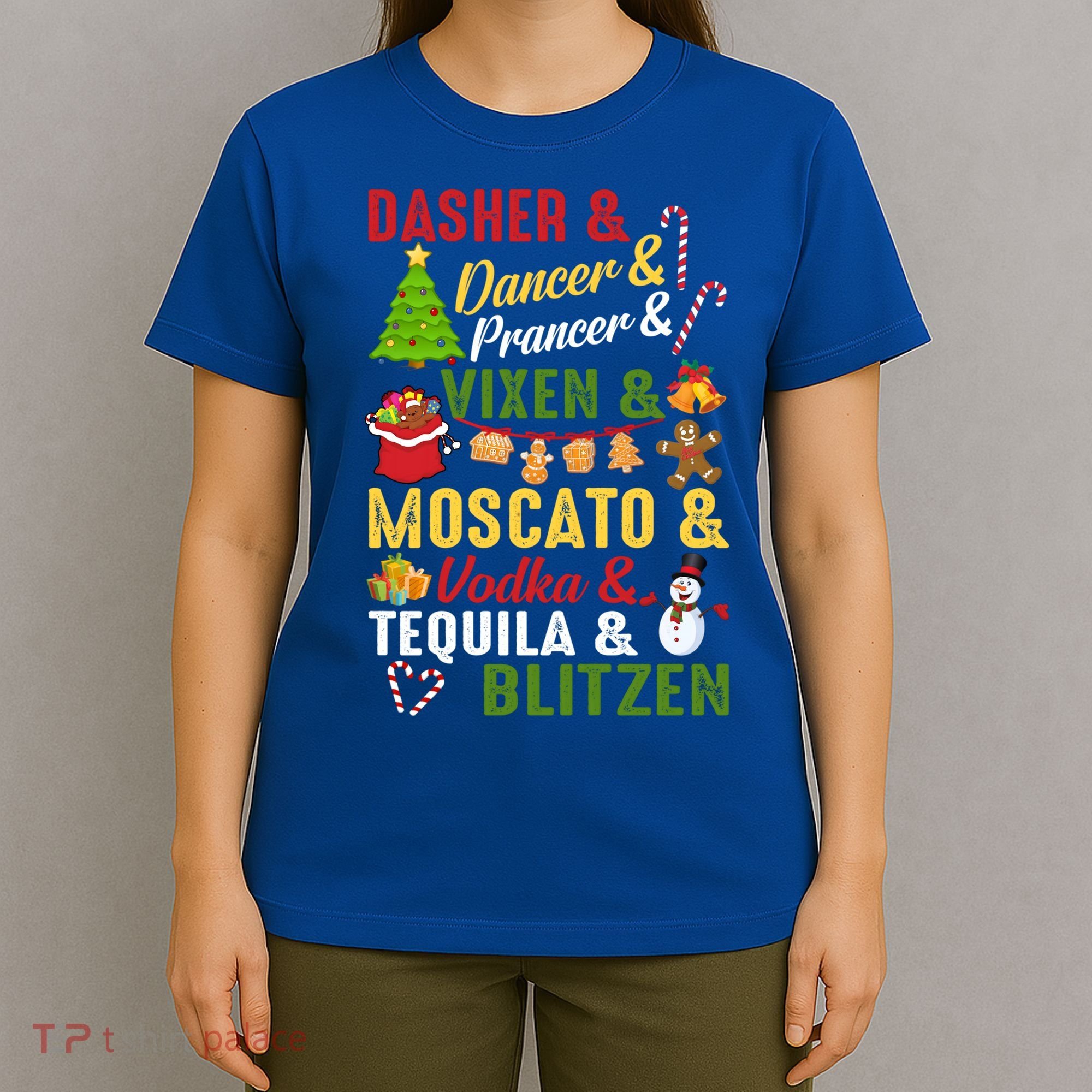 Funny Reindeer Alcohol Names Christmas Party Gift T-Shirt