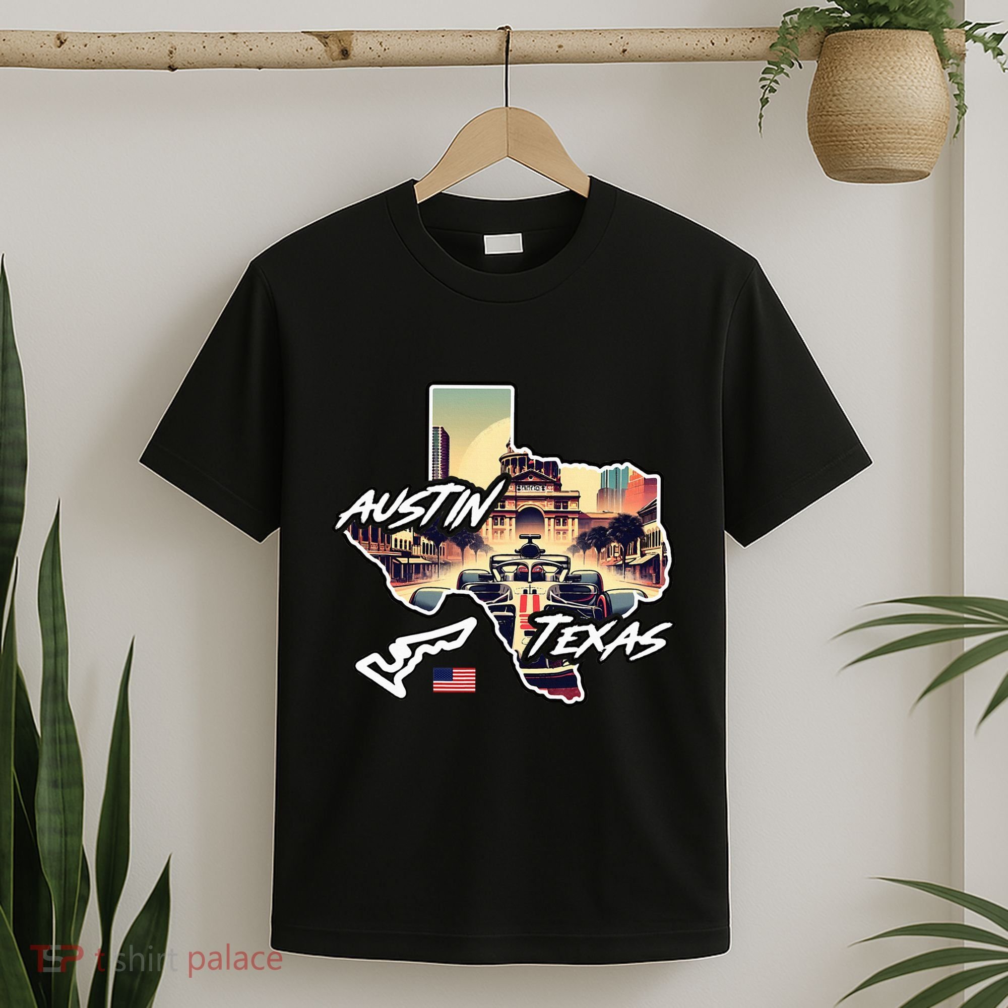 Formula Racing Austin Texas Open Wheel Car Circuit Usa Flag T-Shirt