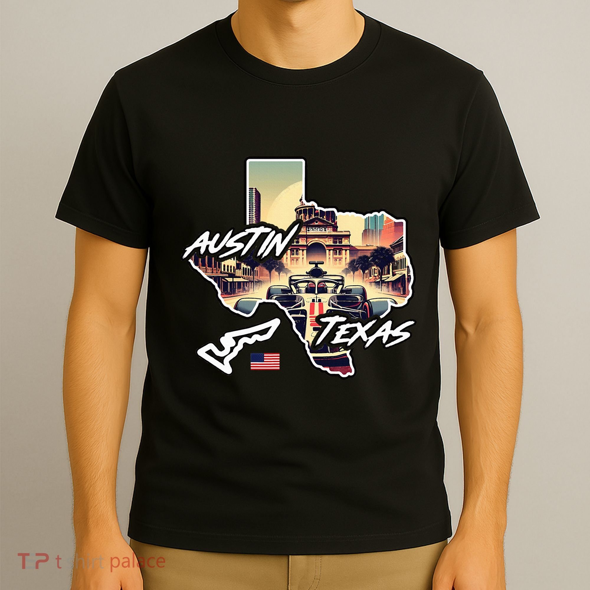 Formula Racing Austin Texas Open Wheel Car Circuit Usa Flag T-Shirt