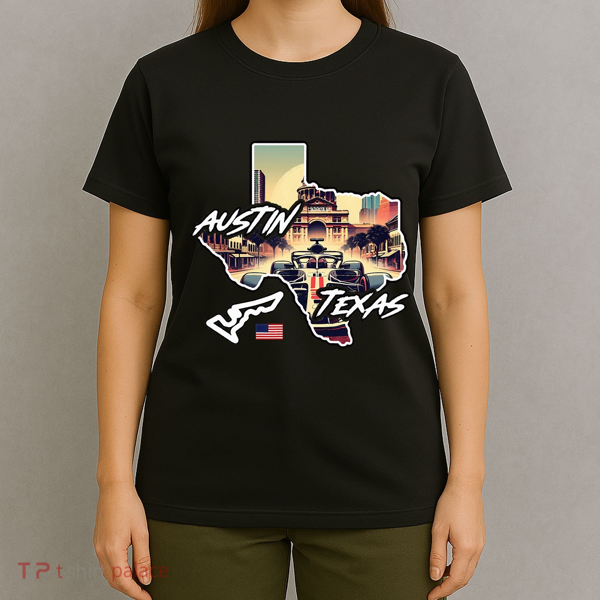 Formula Racing Austin Texas Open Wheel Car Circuit Usa Flag T-Shirt