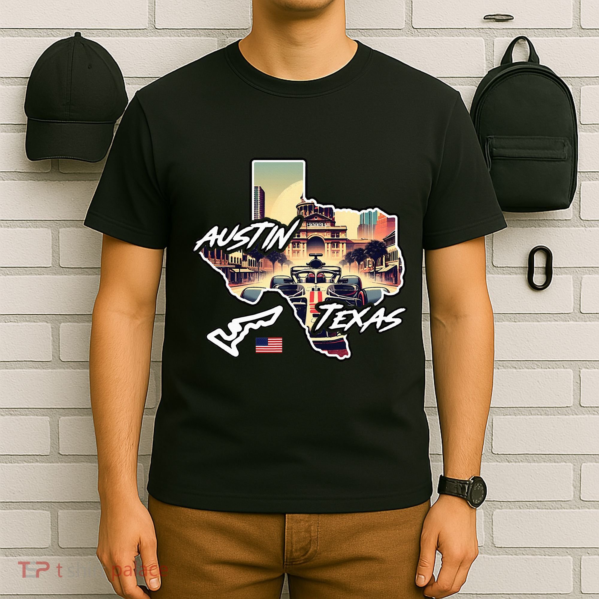 Formula Racing Austin Texas Open Wheel Car Circuit Usa Flag T-Shirt