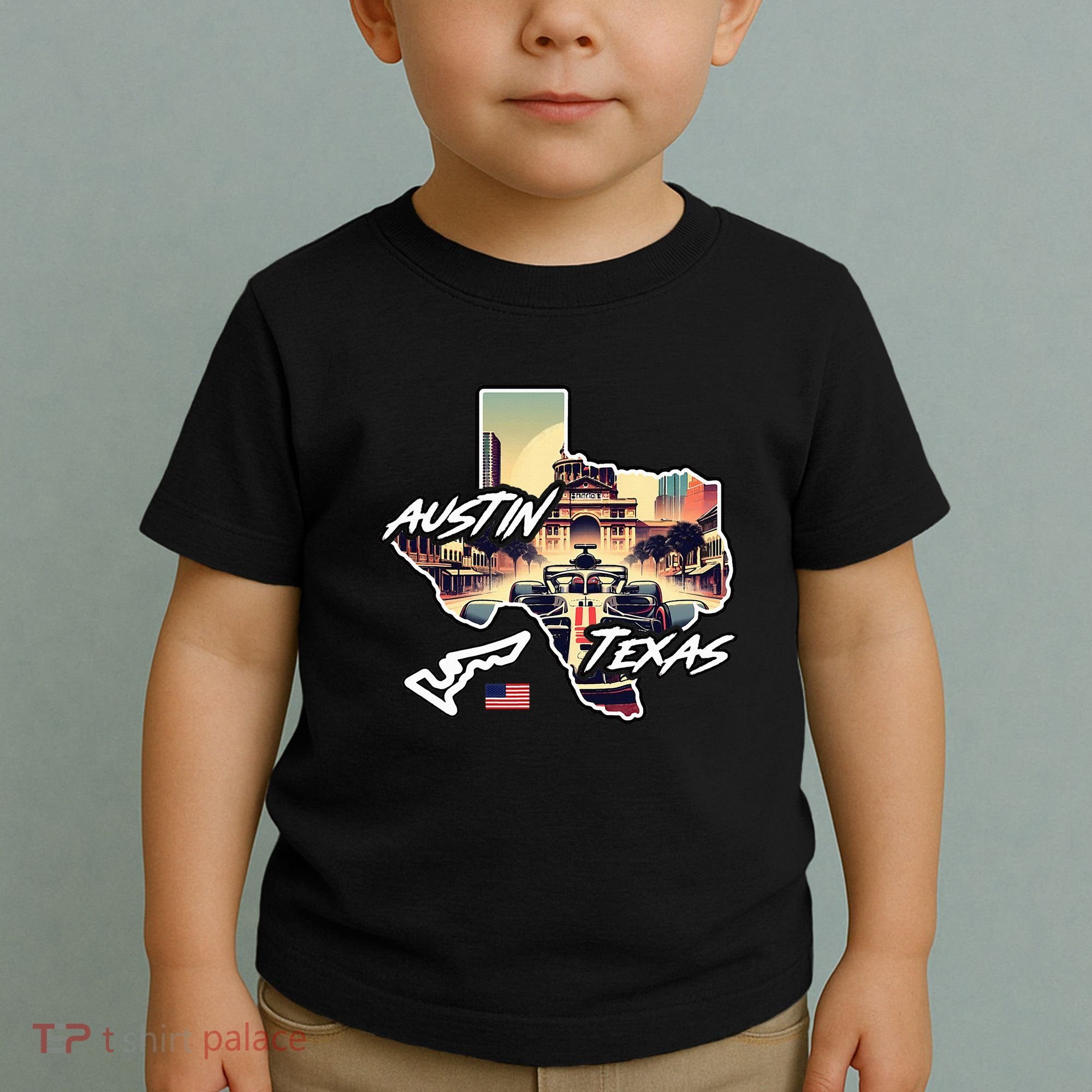 Formula Racing Austin Texas Open Wheel Car Circuit Usa Flag Toddler T-Shirt