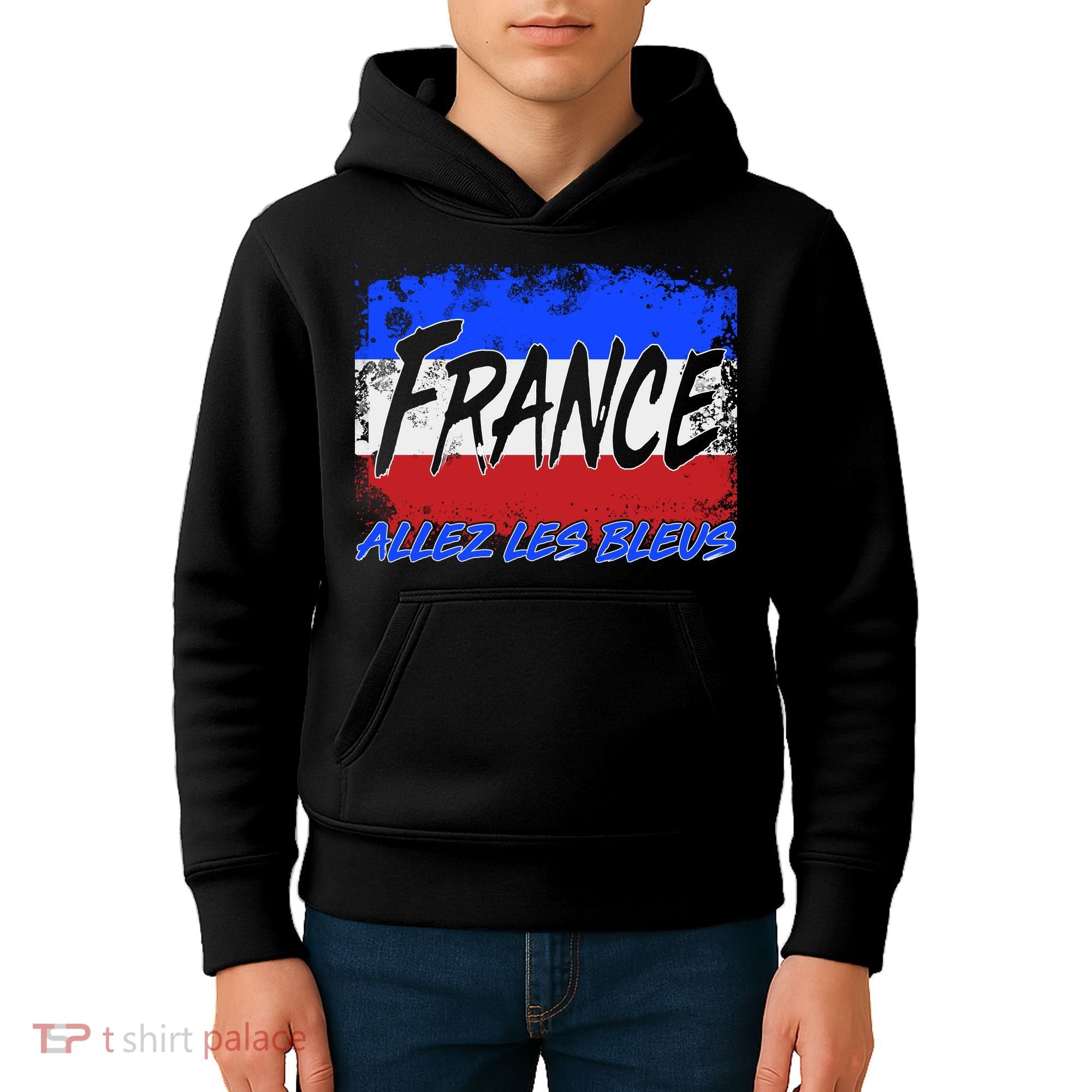 France Team Flag Allez Les Bleus Soccer Kids Hoodie