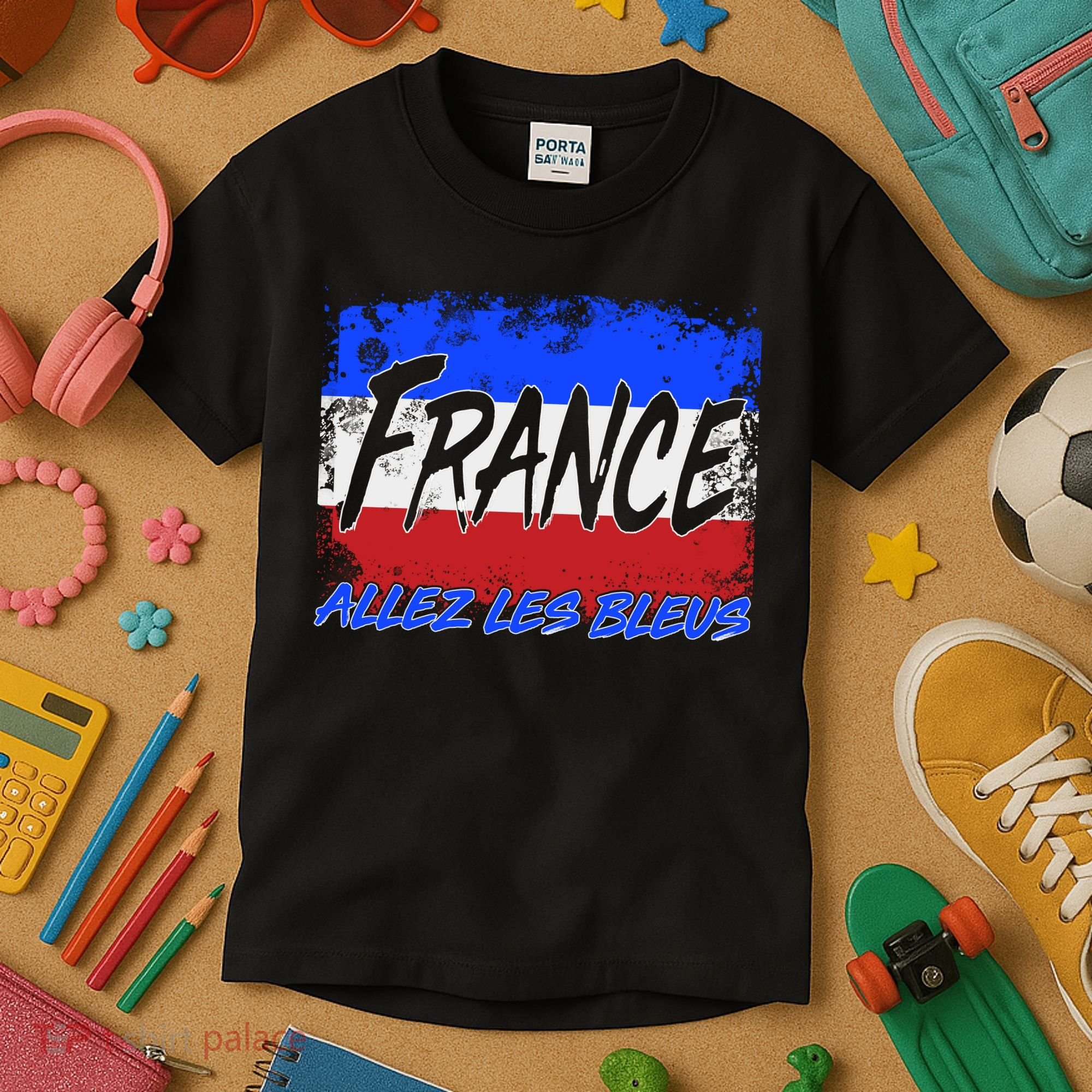 France Team Flag Allez Les Bleus Soccer Kids T-Shirt