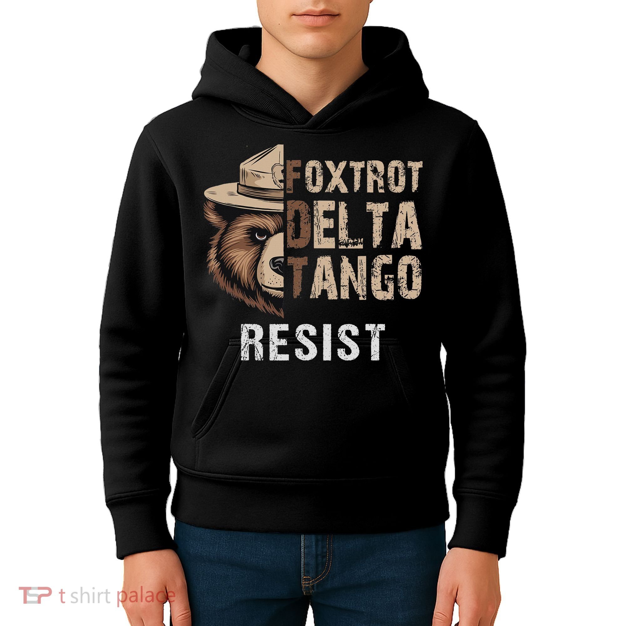 Funny Resist Bear Foxtrots Delta Tangos Funny Resist Bear Kids Hoodie
