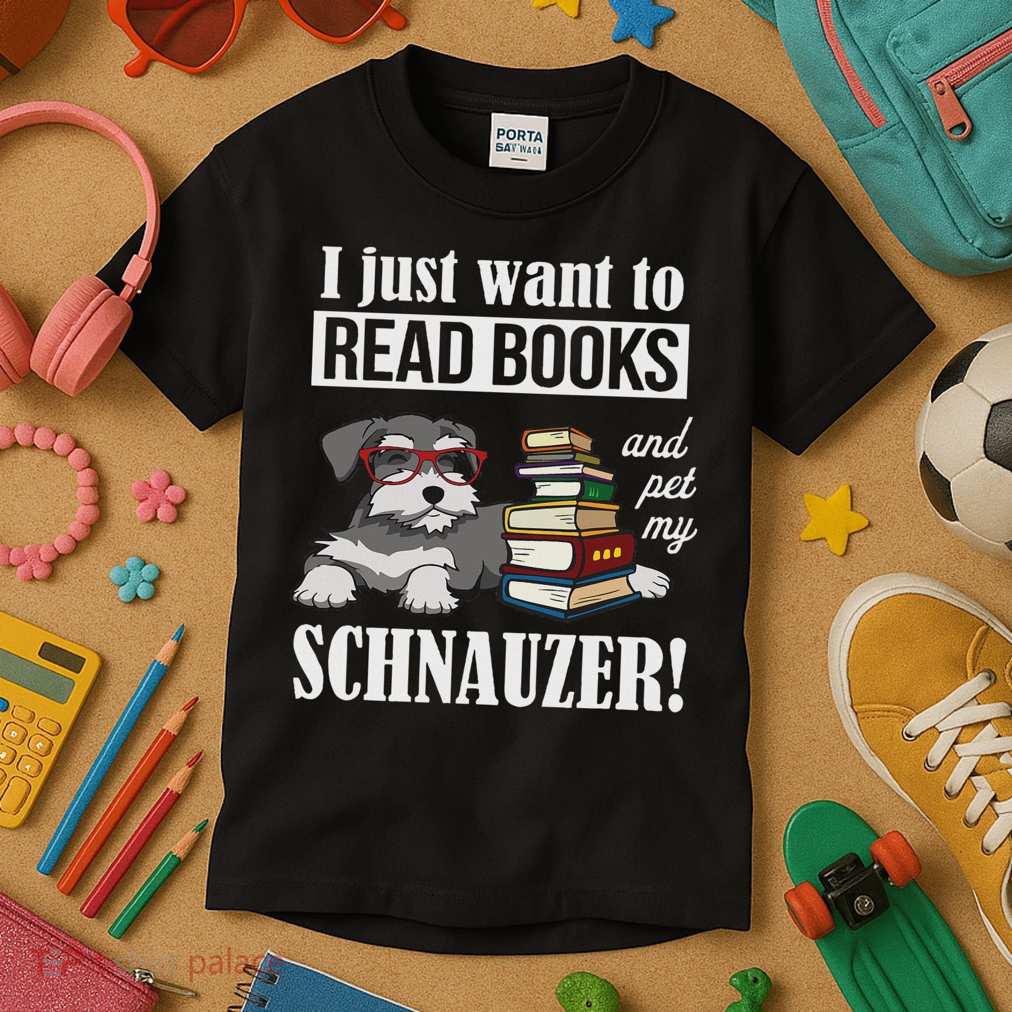 Funny Read Books Miniature Schnauzer Lover Kids T-Shirt