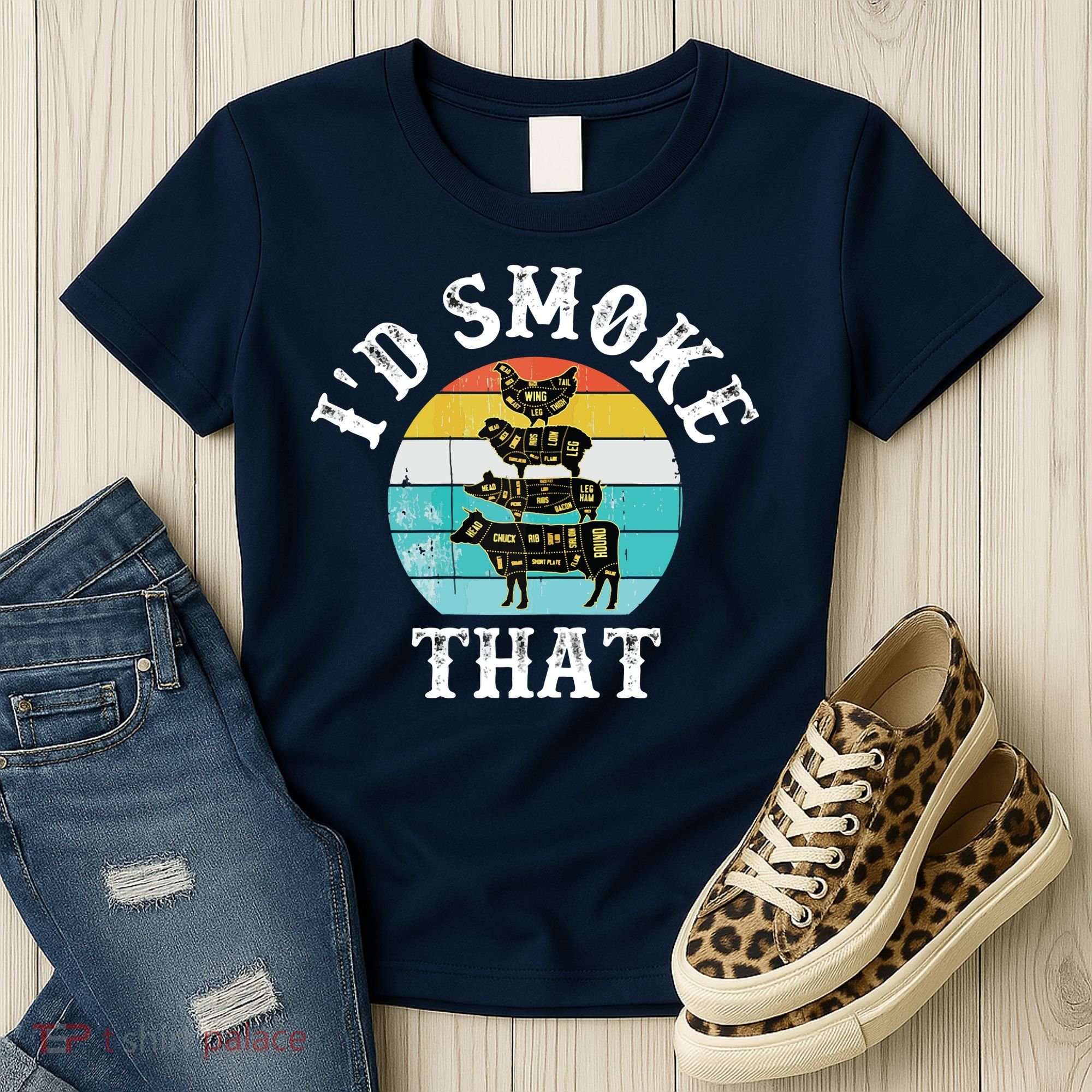 Funny Retro BBQ Party Smoker Chef I'd Smoke That Women's T-Shirt
