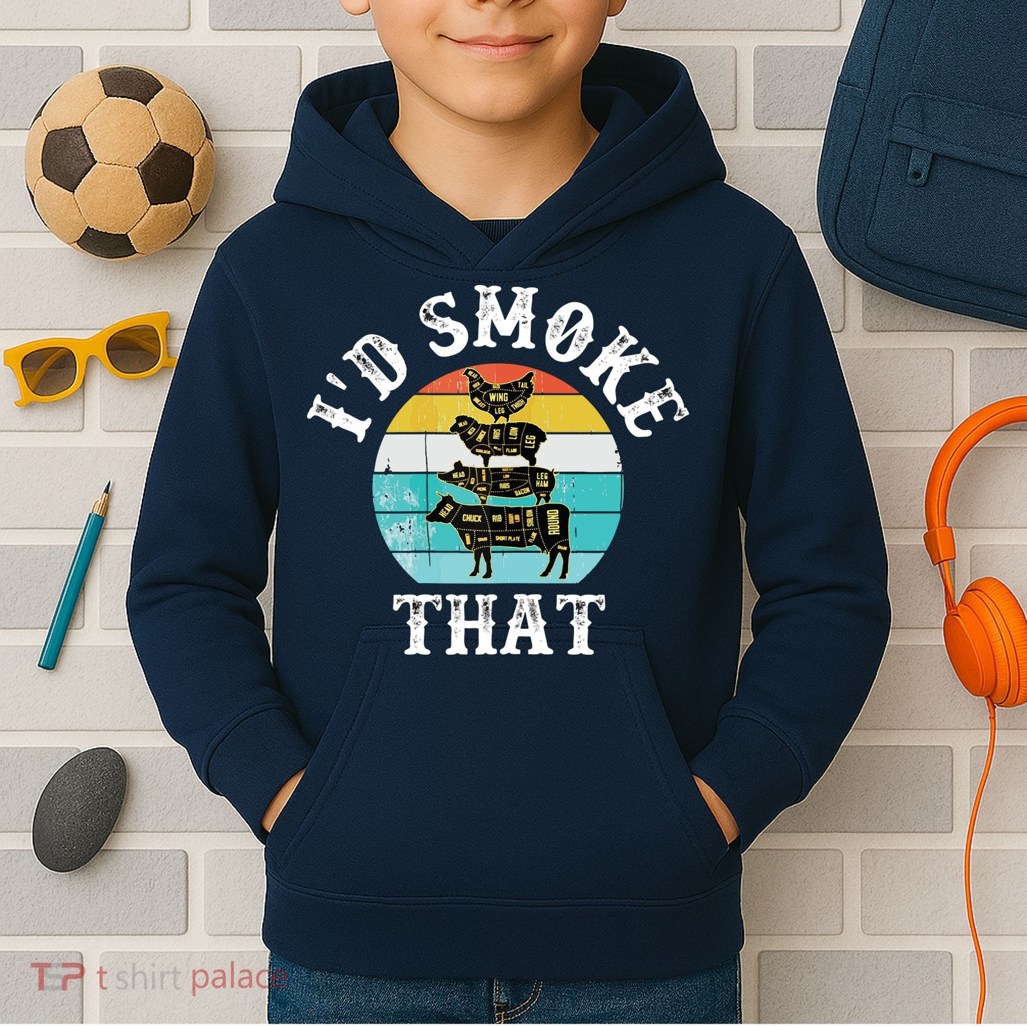 Funny Retro BBQ Party Smoker Chef I'd Smoke That Kids Hoodie
