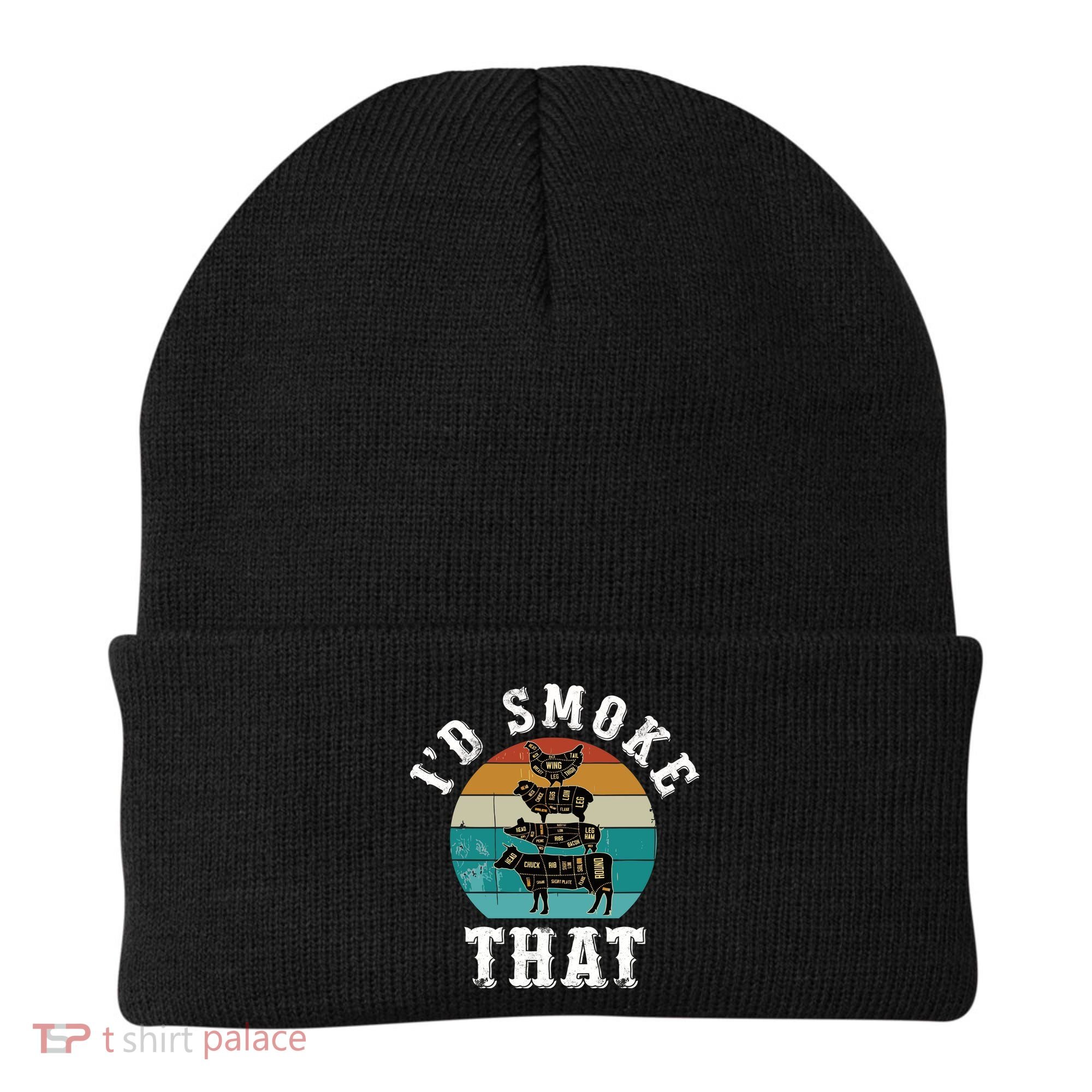 Funny Retro Bbq Party Smoker Chef Dad Gift ID Smoke That Beanie