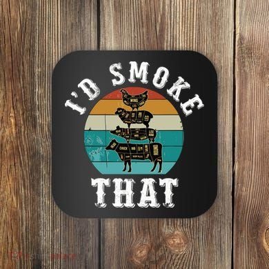 Funny Retro Bbq Party Smoker Chef Dad Gift ID Smoke That Coaster