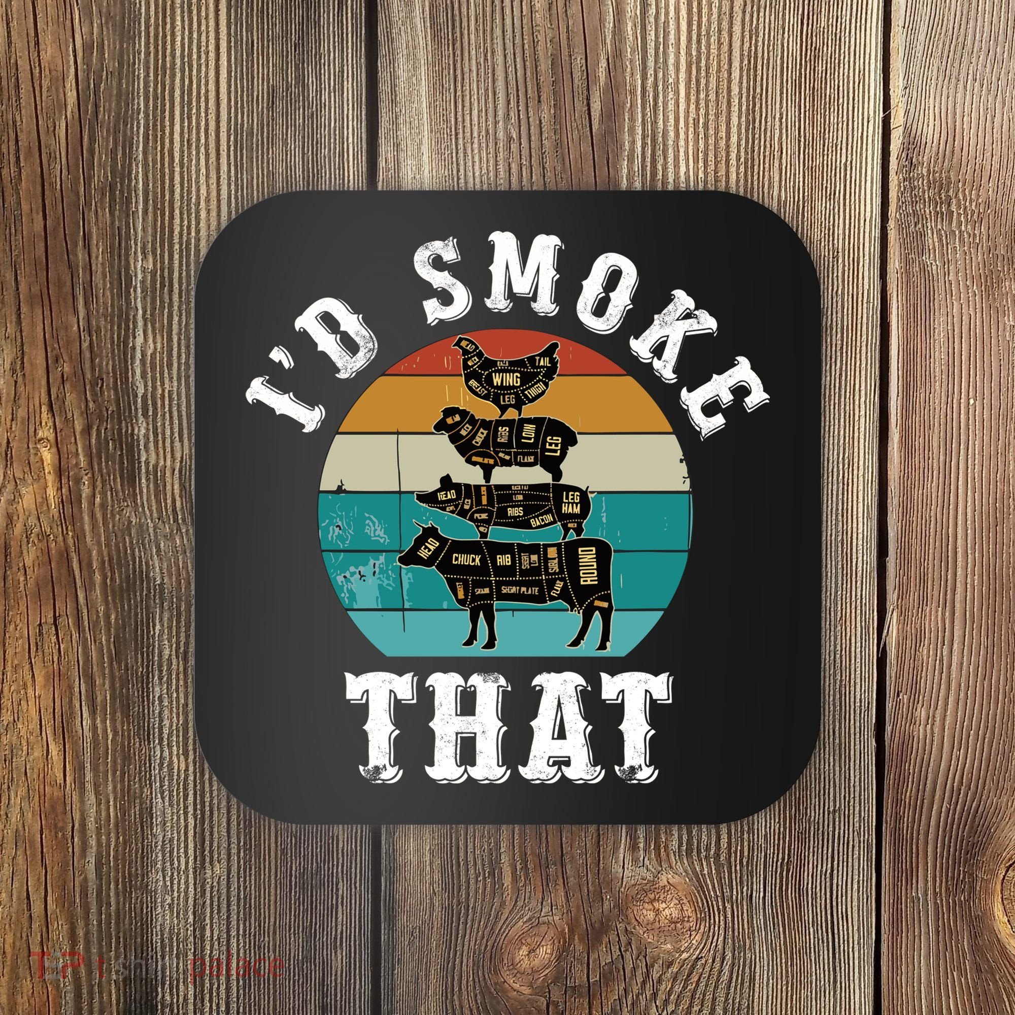 Funny Retro Bbq Party Smoker Chef Dad Gift ID Smoke That Coaster
