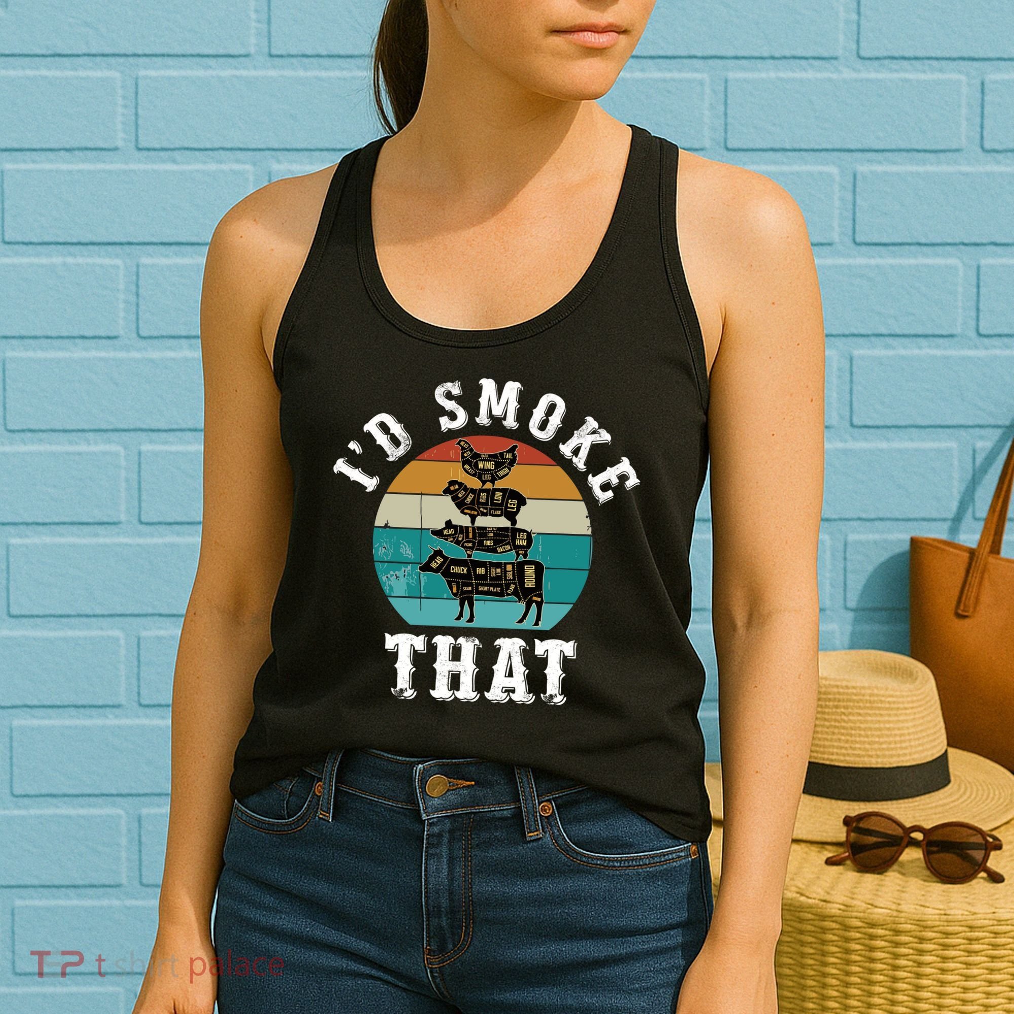 Funny Retro Bbq Party Smoker Chef Dad Gift ID Smoke That Women's Tank Top