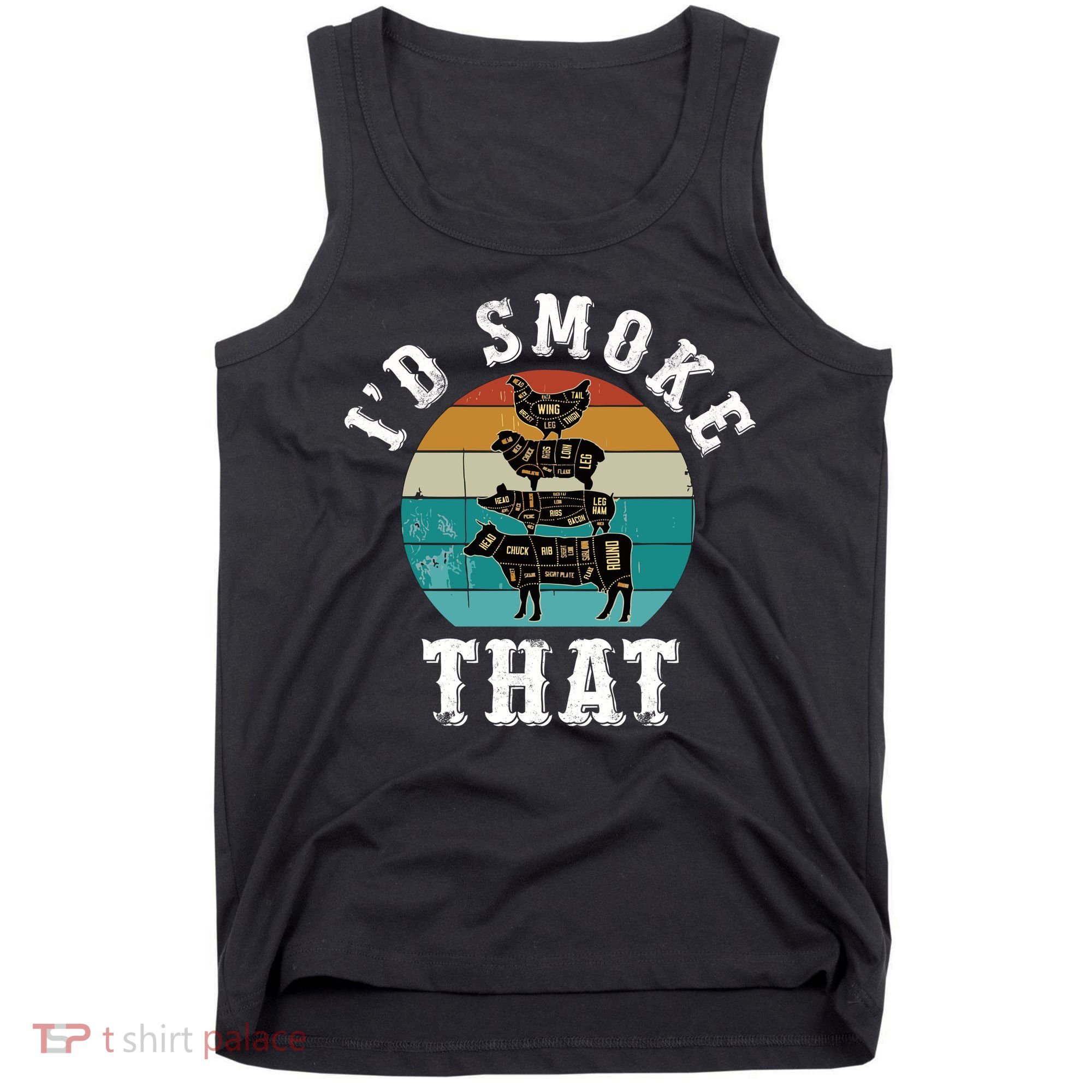 Funny Retro Bbq Party Smoker Chef Dad Gift ID Smoke That Tank Top