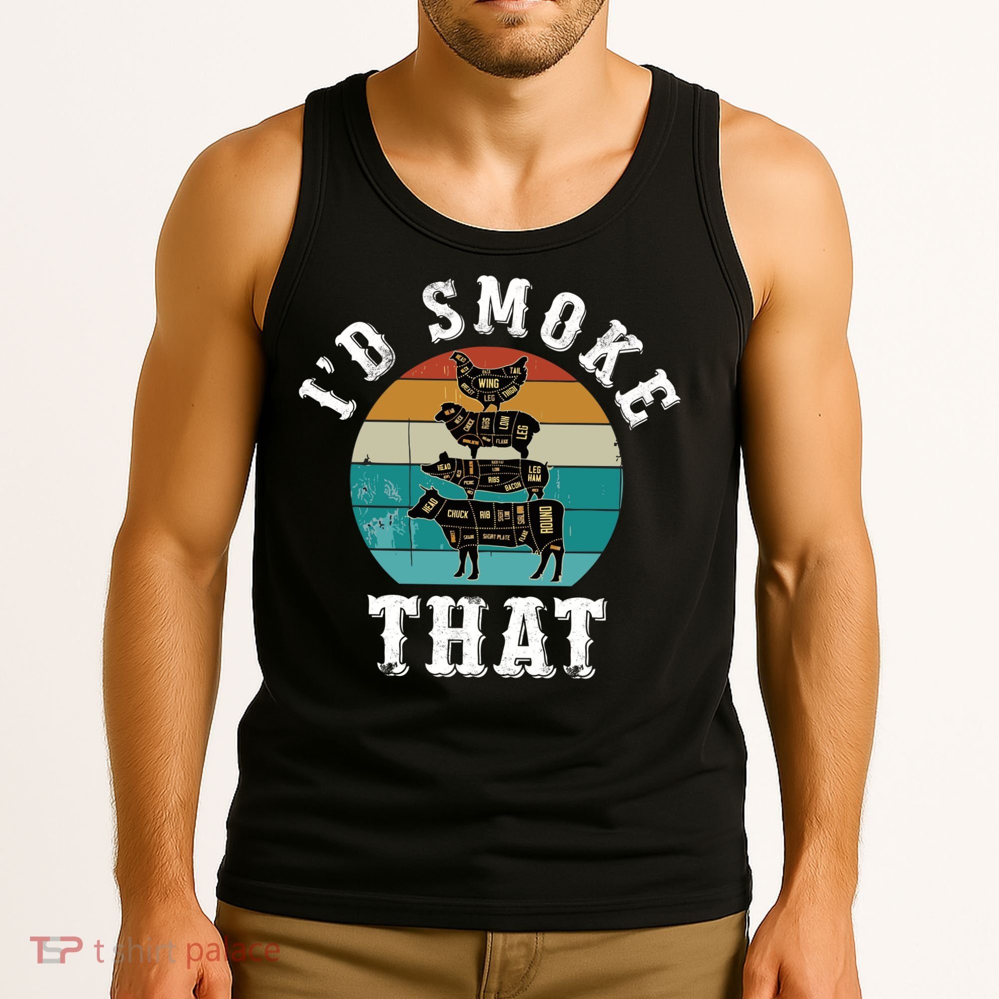 Funny Retro Bbq Party Smoker Chef Dad Gift ID Smoke That Tank Top