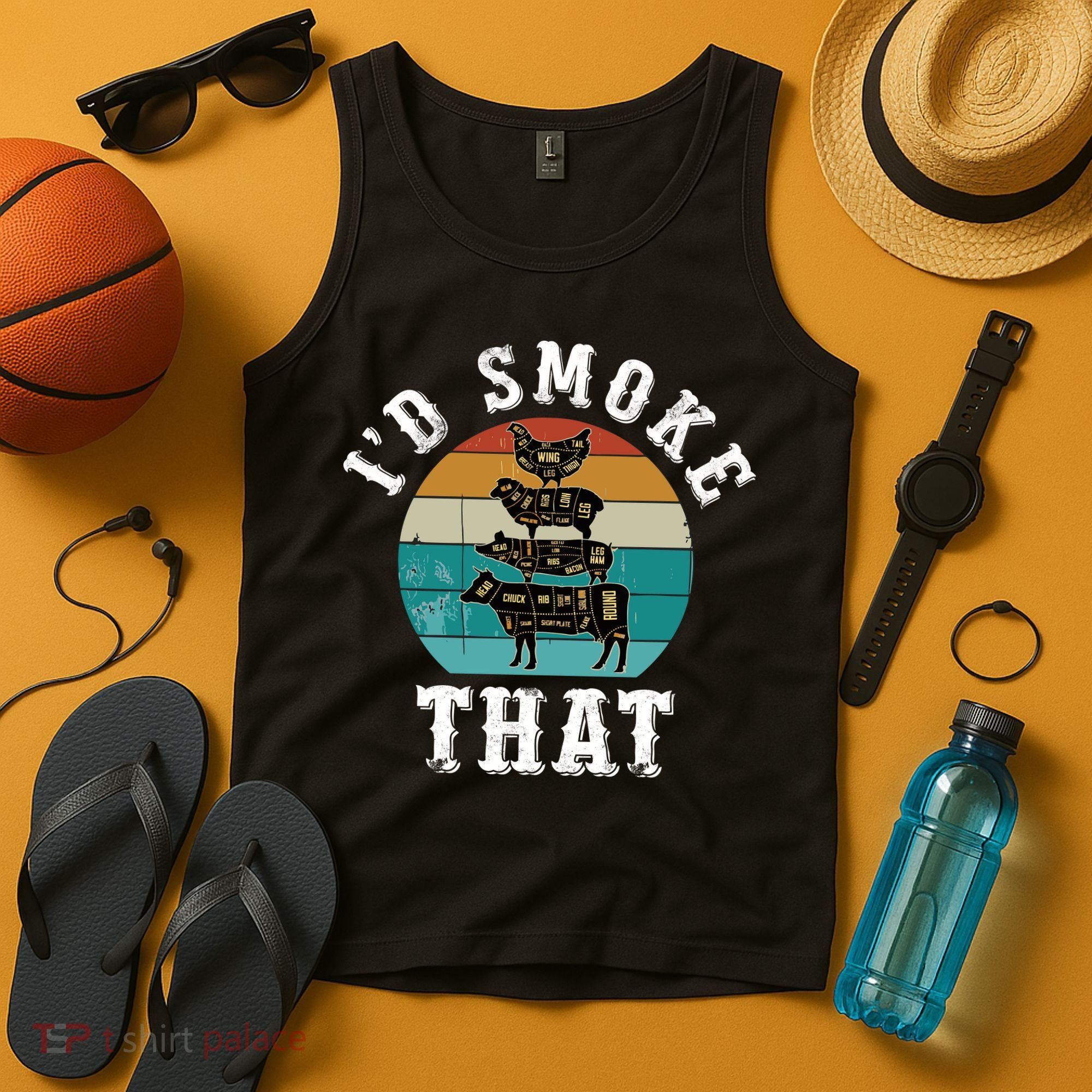 Funny Retro Bbq Party Smoker Chef Dad Gift ID Smoke That Tank Top