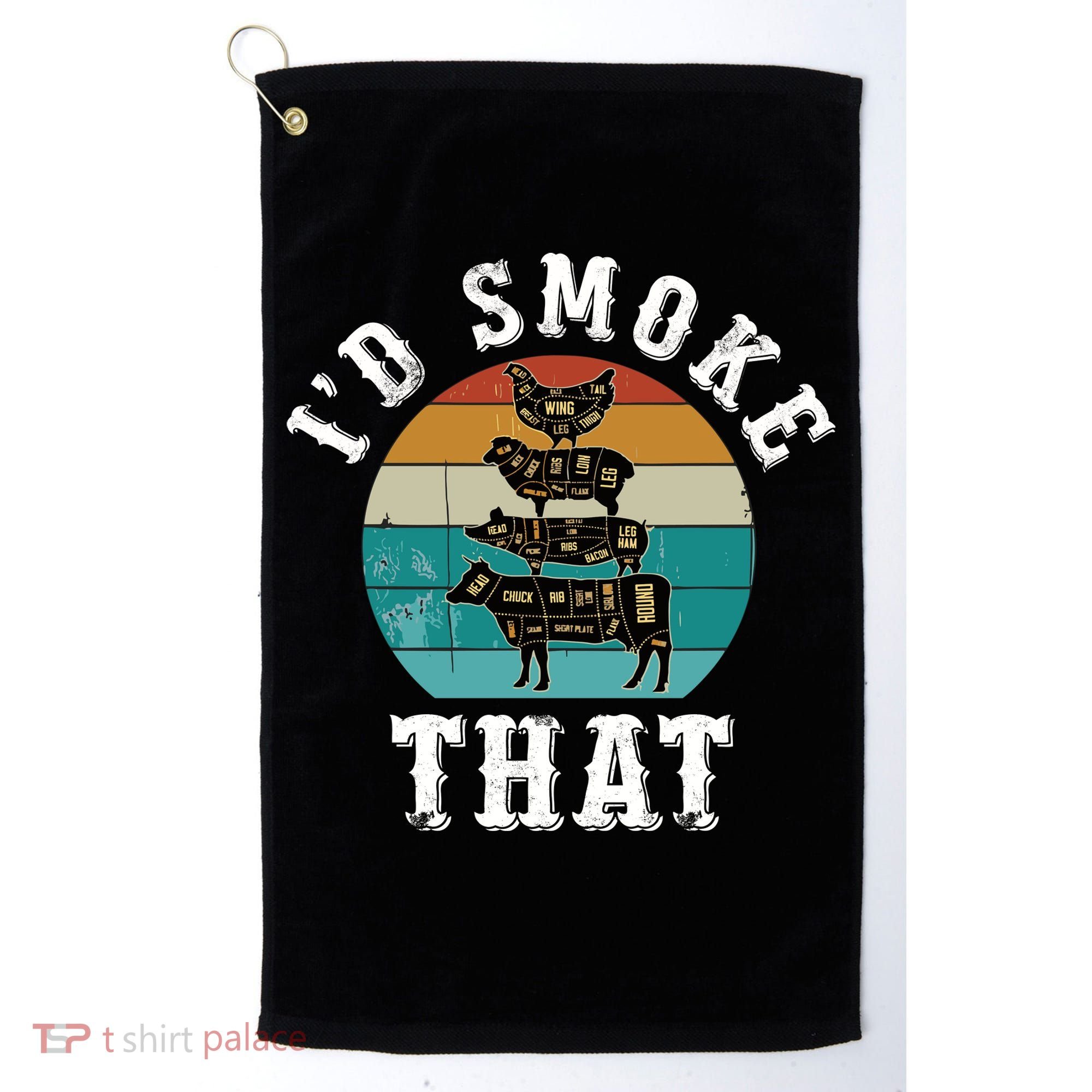 Funny Retro Bbq Party Smoker Chef Dad Gift ID Smoke That Golf Towel
