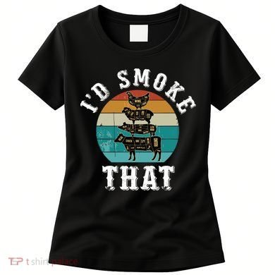 Funny Retro Bbq Party Smoker Chef Dad Gift ID Smoke That Women's T-Shirt