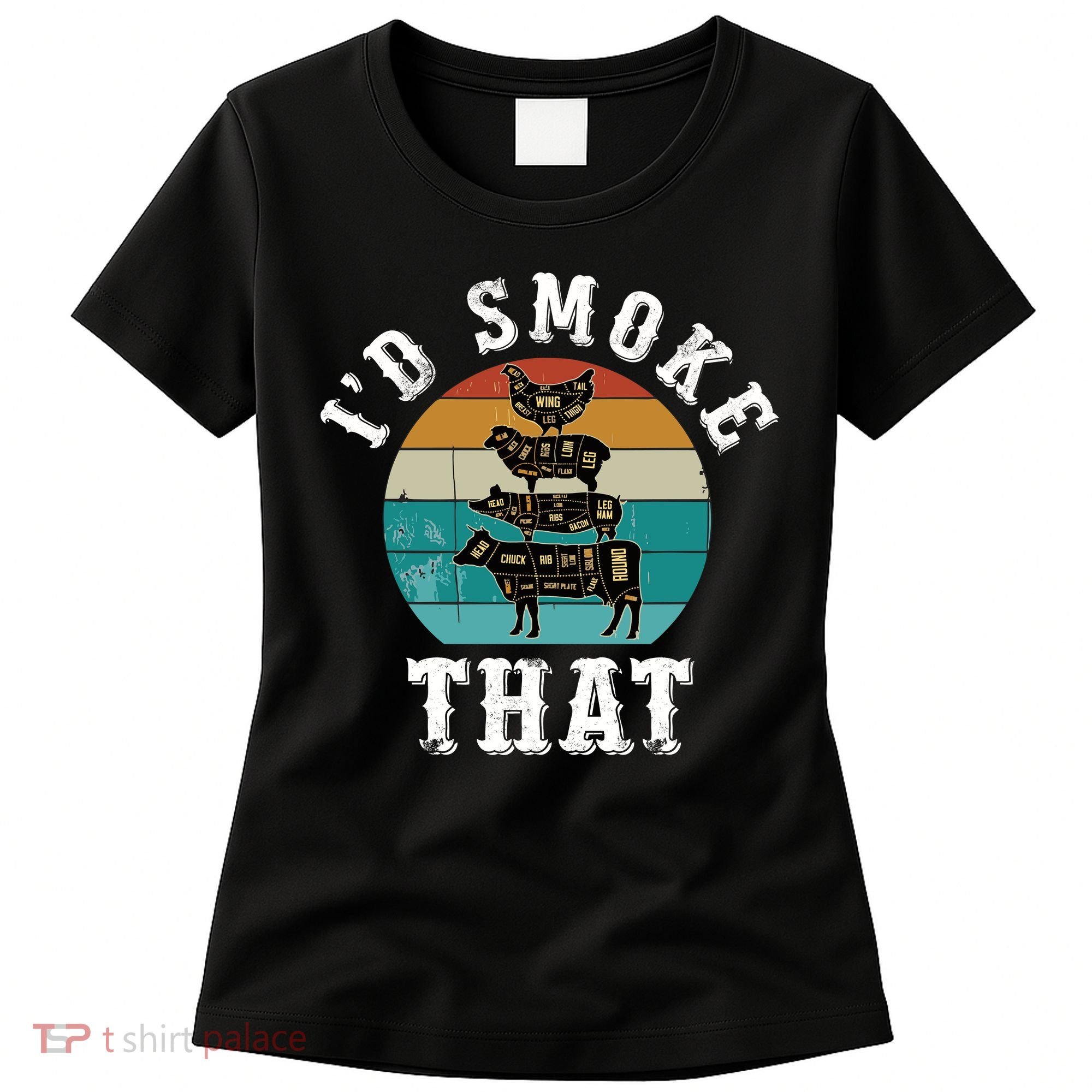 Funny Retro Bbq Party Smoker Chef Dad Gift ID Smoke That Women's T-Shirt