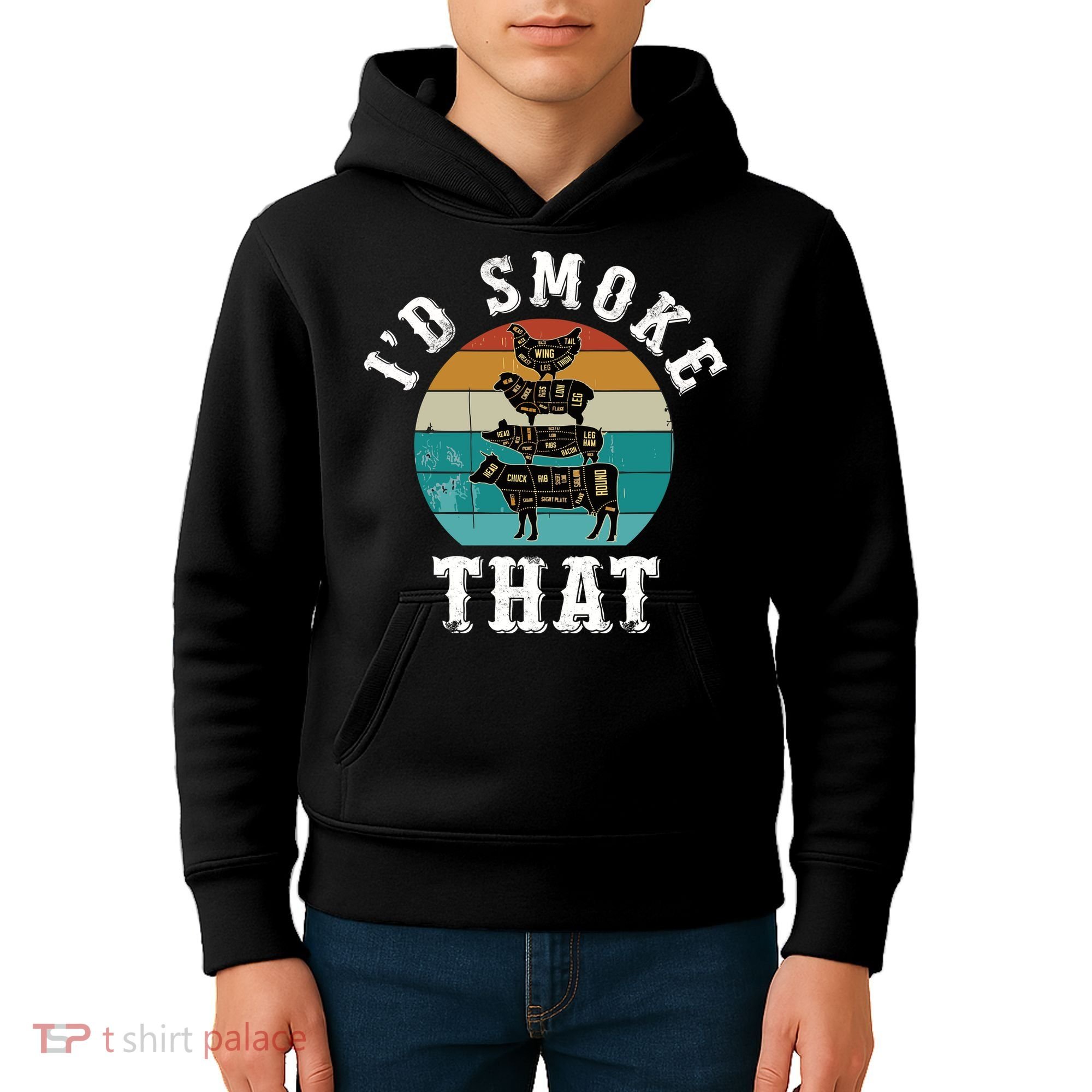 Funny Retro Bbq Party Smoker Chef Dad Gift ID Smoke That Kids Hoodie